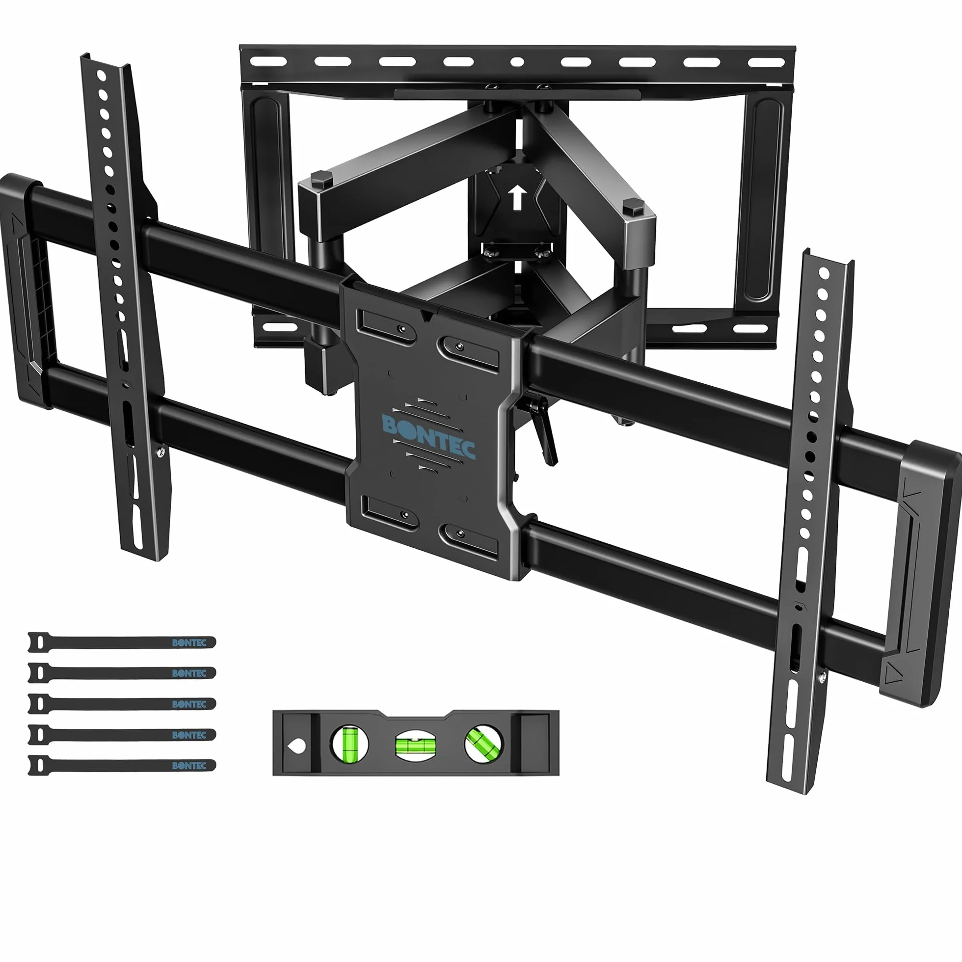 BONTEC Uniwersalny uchwyt ścienne do TV 37-85 cali, do 60 kg, z obrotową i kątową funkcją, podwójnym ramieniem, max VESA 600x400 mm, zestaw do montażu z szablonem, poziomicą i opaskami kablowymi