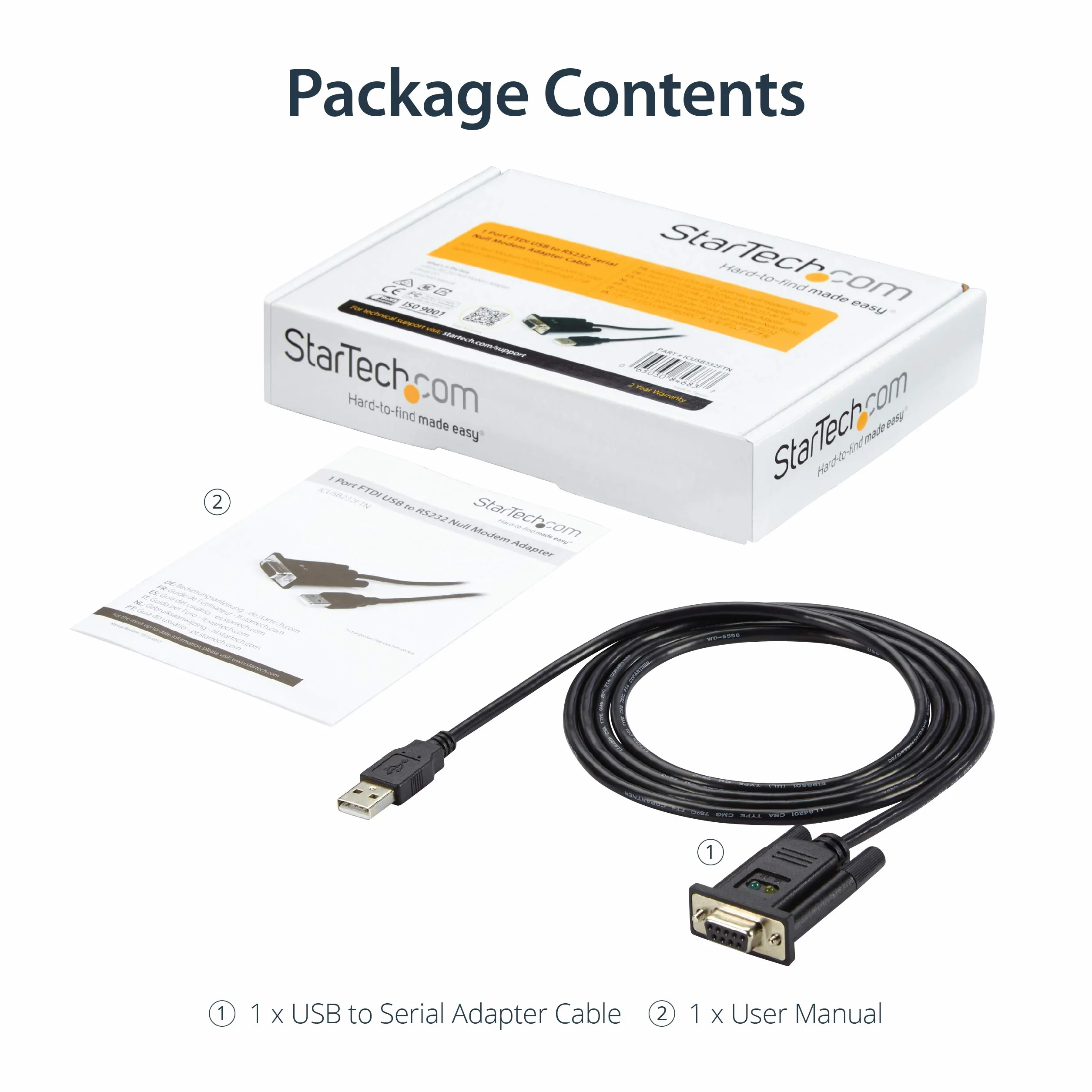 StarTech.com Adapter USB na szeregowy RS232 - DB9 szeregowy adapter DCE kabel z FTDI - modem zerowy - USB 1.1/2.0 - zasilany magistralą USB (ICUSB232FTN)