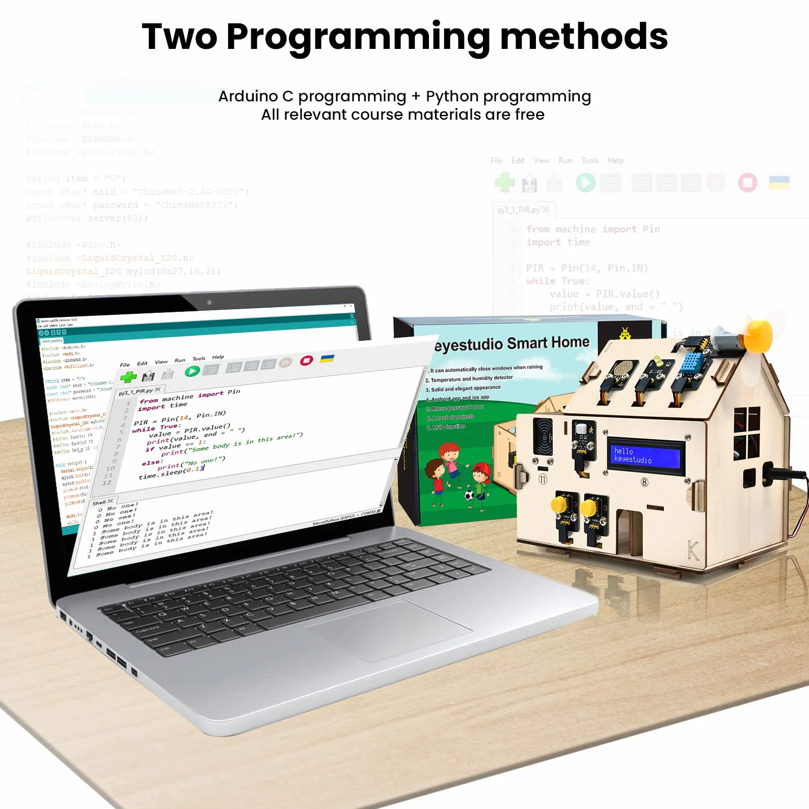 KEYESTUDIO ESP32 Zestaw inteligentnego domu IoT Kompatybilny z Arduino IDE, z płytą ESP32, Python C, Musical Project itp. Samouczek online 13 funkcji