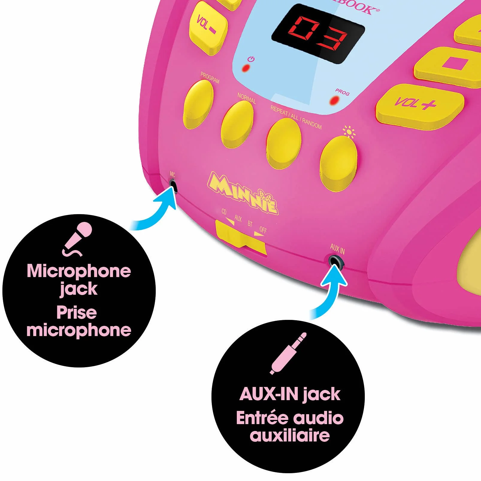 Lexibook RCD109MN Disney Minnie-Bluetooth Odtwarzacz DC dla Dzieci, Przenośny, Wielokolorowe Efekty Świetlne, Mikrofon, Gniazdo Aux-In, Ac Lub Zasilanie Bateryjne