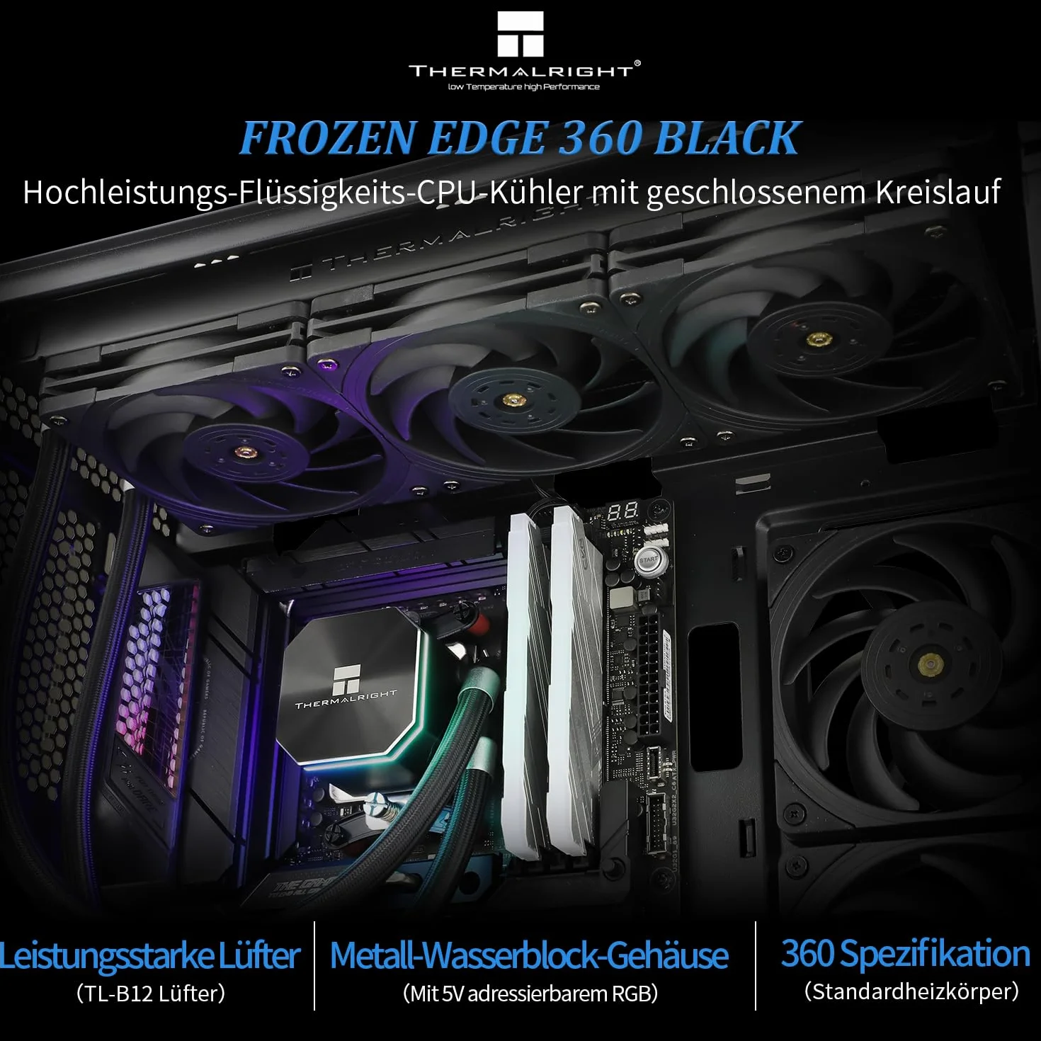 Thermalright Frozen Edge 360 Black Chłodnica wodna procesora PWM 3300 RPM S-FDB AMD AM4/AM5 Intel LGA1150/1155/1200/1700/2011