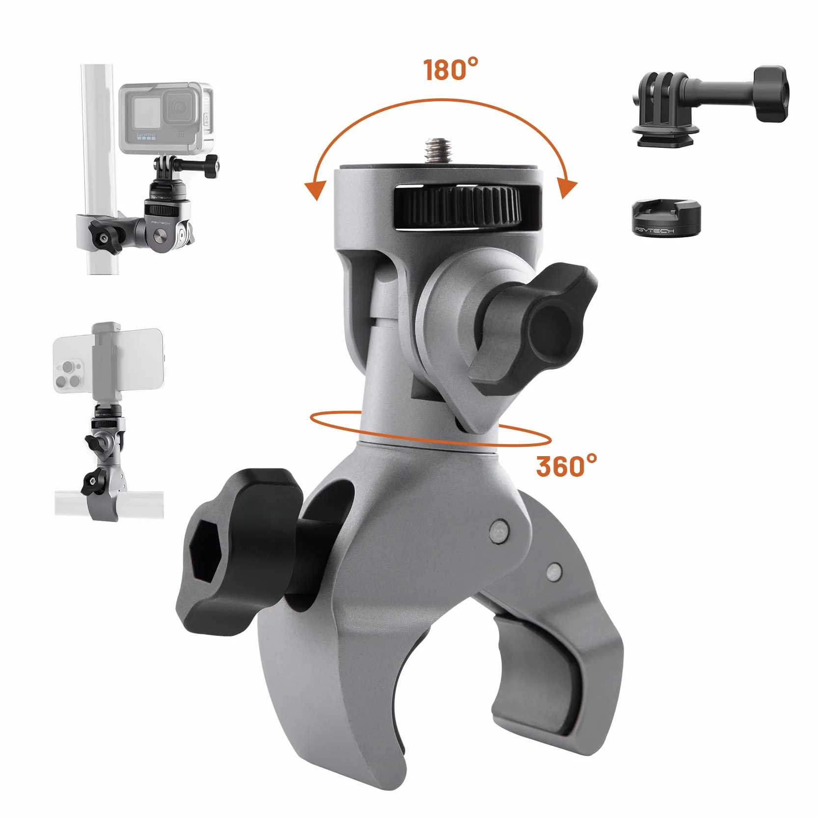 PGYTECH CapLock Super Clamp Mount uchwyt ze stopu aluminium do Insta360 Ace Pro 2/X5/X4 wytrzymały zacisk krabowy 1/4" do GoPro DJI Osmo 360/Pocket/Action
