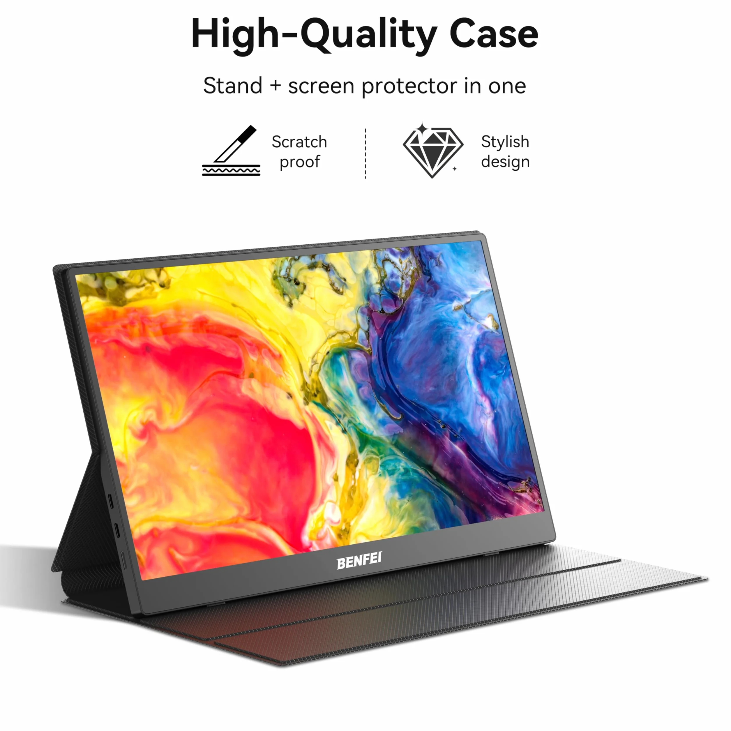 BENFEI Przenośny ekran 15,6" FHD 1080P HDMI/USB-C Ultra cienki IPS HDR, inteligentna obudowa + głośnik, Plug & Play do laptopów, komputerów, telefonów, tabletów, PS5/PS4, Xbox, przełączników
