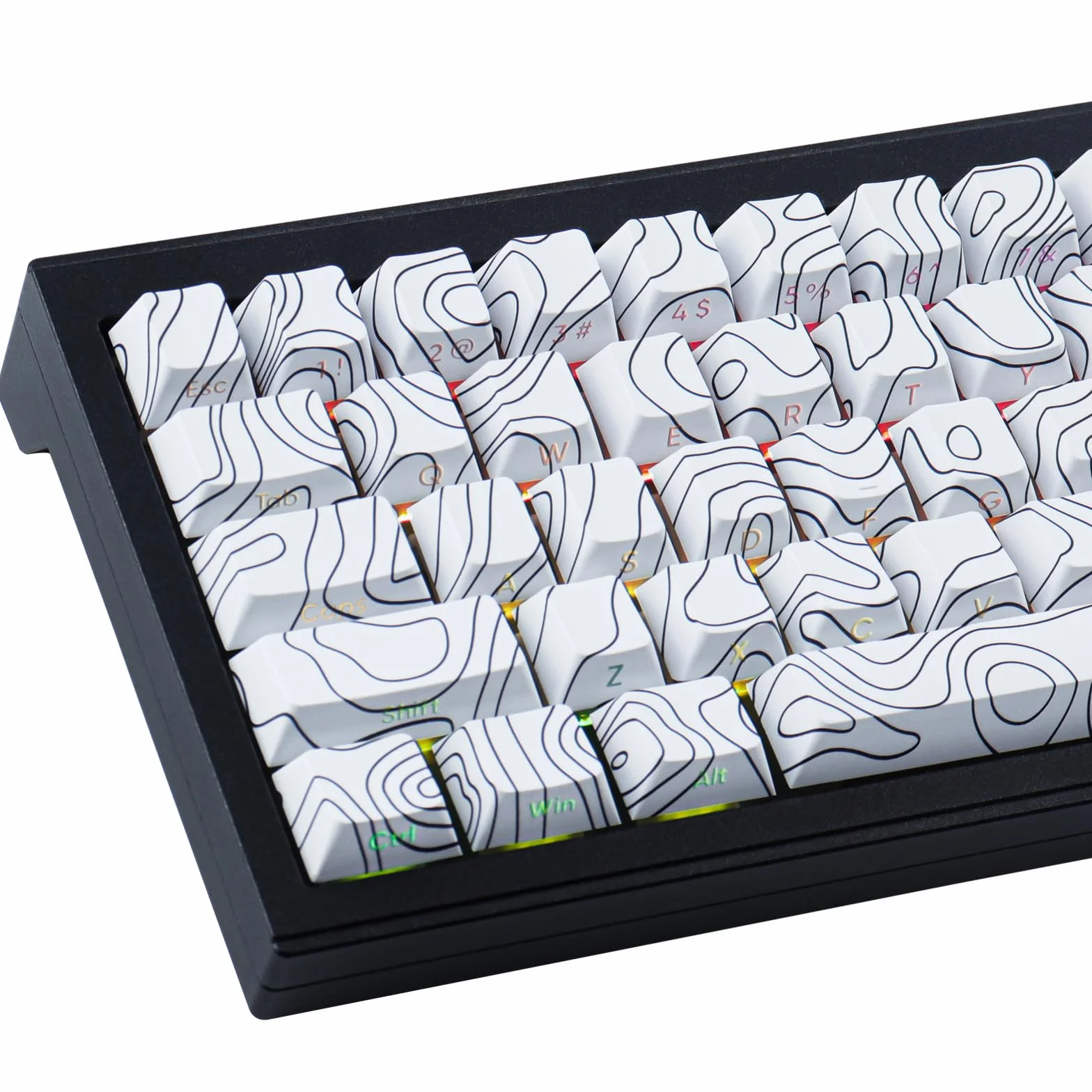 Sunzit Custom Keycaps zestaw 135 klawiszy PBT, Cherry Profile Dye-Sub White Topographic Keycaps do Cherry MX Switches ISO/ANSI UK, mechaniczna klawiatura gamingowa