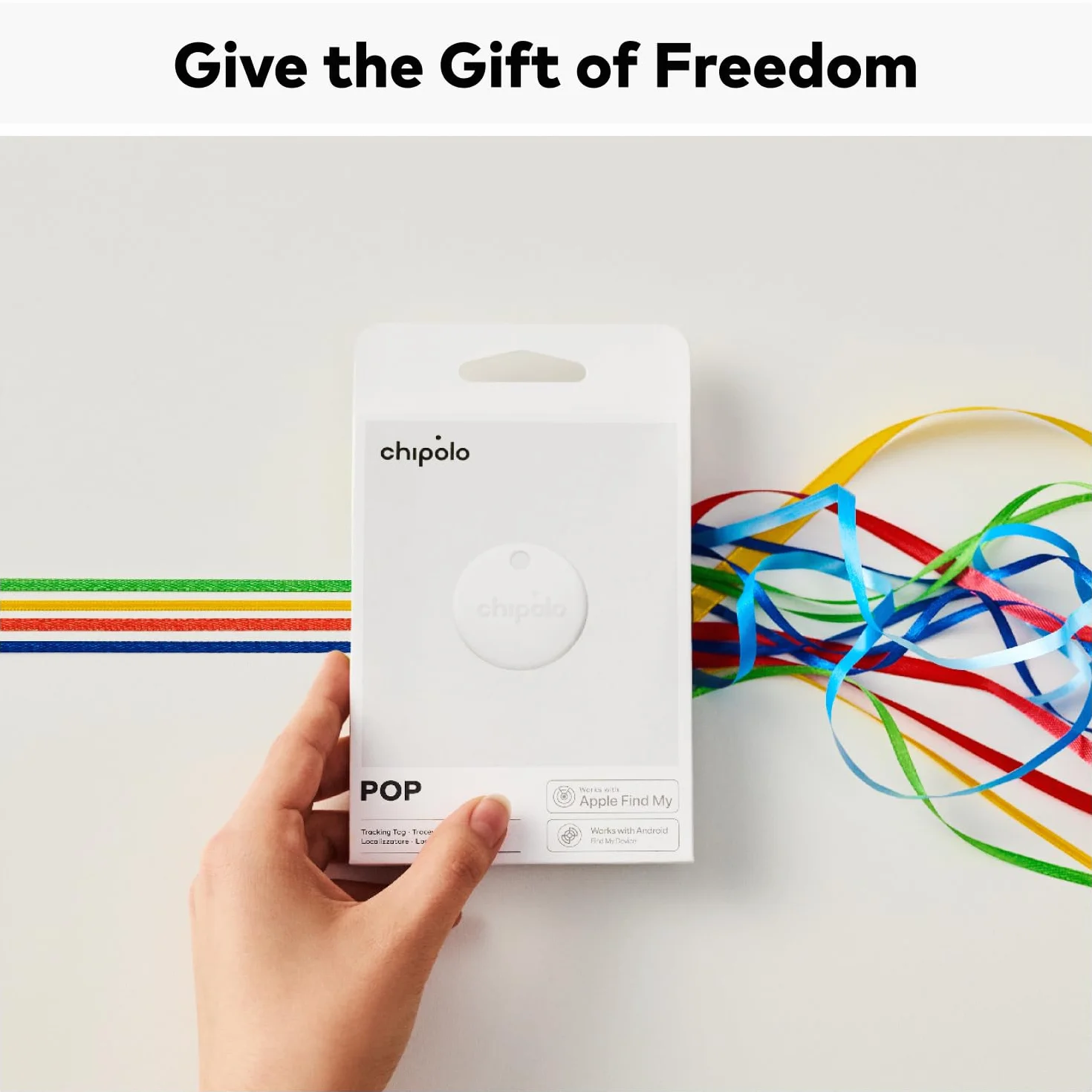 Chipolo POP Tracker Tag, głośny tracker Bluetooth z powiadomieniem o połączeniach telefonicznych i pozostawaniu poza zasięgiem, obsługa Apple Find My lub Google Find My Device (biały)