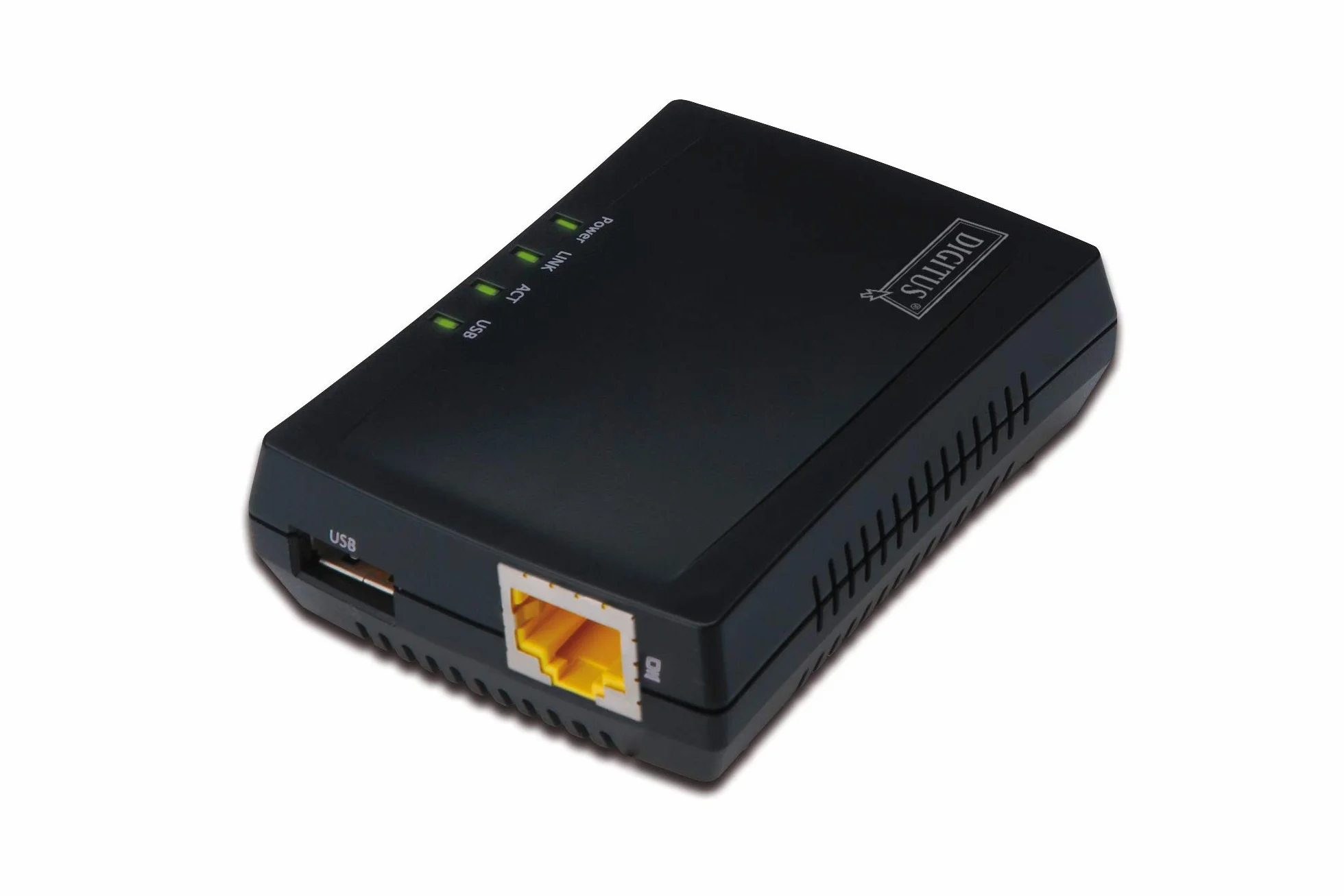 DIGITUS Fast Ethernet Serwer Sieciowy, Wielofunkcyjny dla NAS, Hub USB, Drukarka, Napęd DVD, 1 Port, USB 2.0, Sieć 10/100 Mbps, RJ45, Czarny