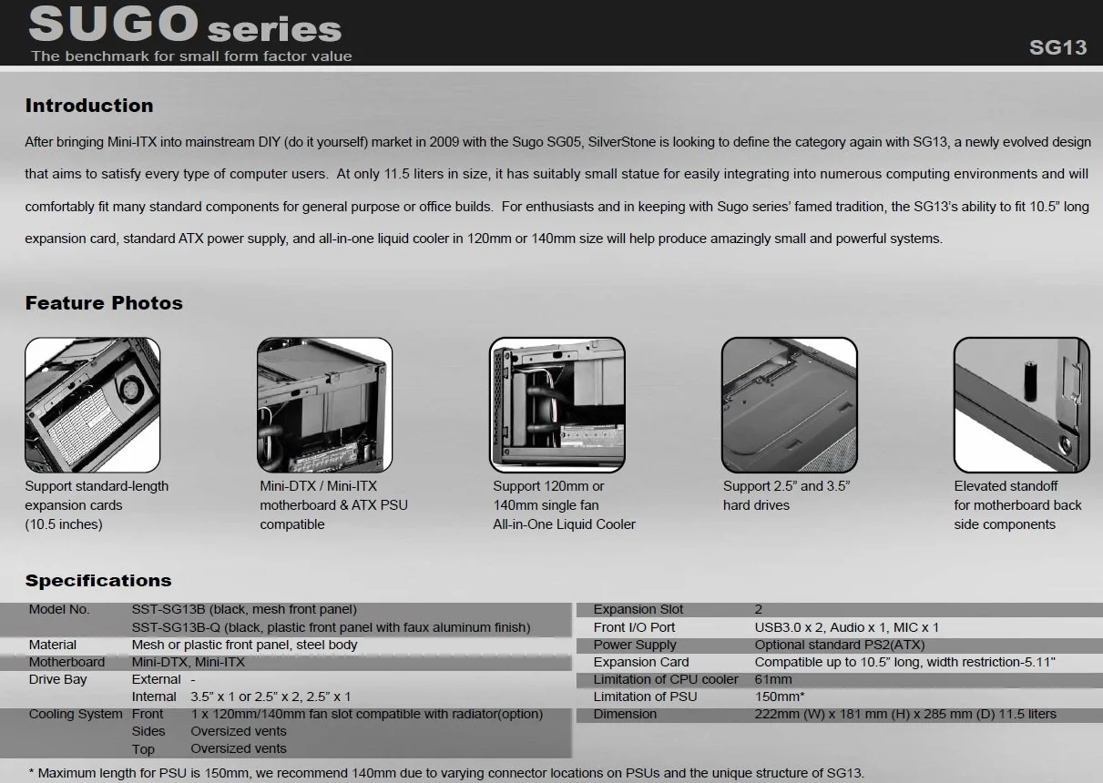 Silverstone Technology Sugo Mini-Itx SST-SG13B Obudowa Komputerowa, Czarny, Mini-ITX