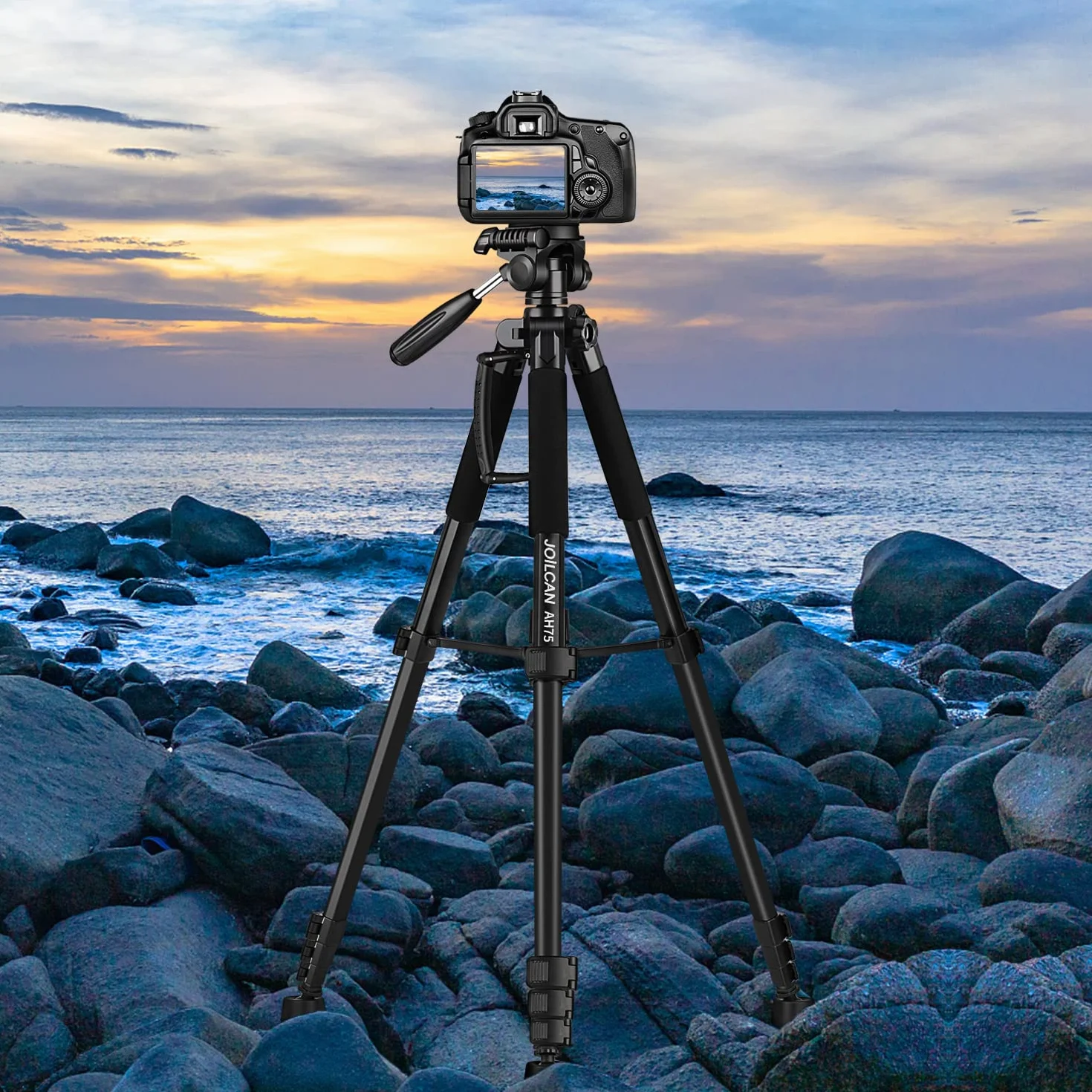 JOILCAN Statyw do aparatu 75 cali do Canon Nikon, lekki statyw DSLR z odłączaną głowicą i uniwersalnym uchwytem na telefon, wzmocniony aluminiowy wysoki statyw do Vlog maksymalne obciążenie 6,4 kg