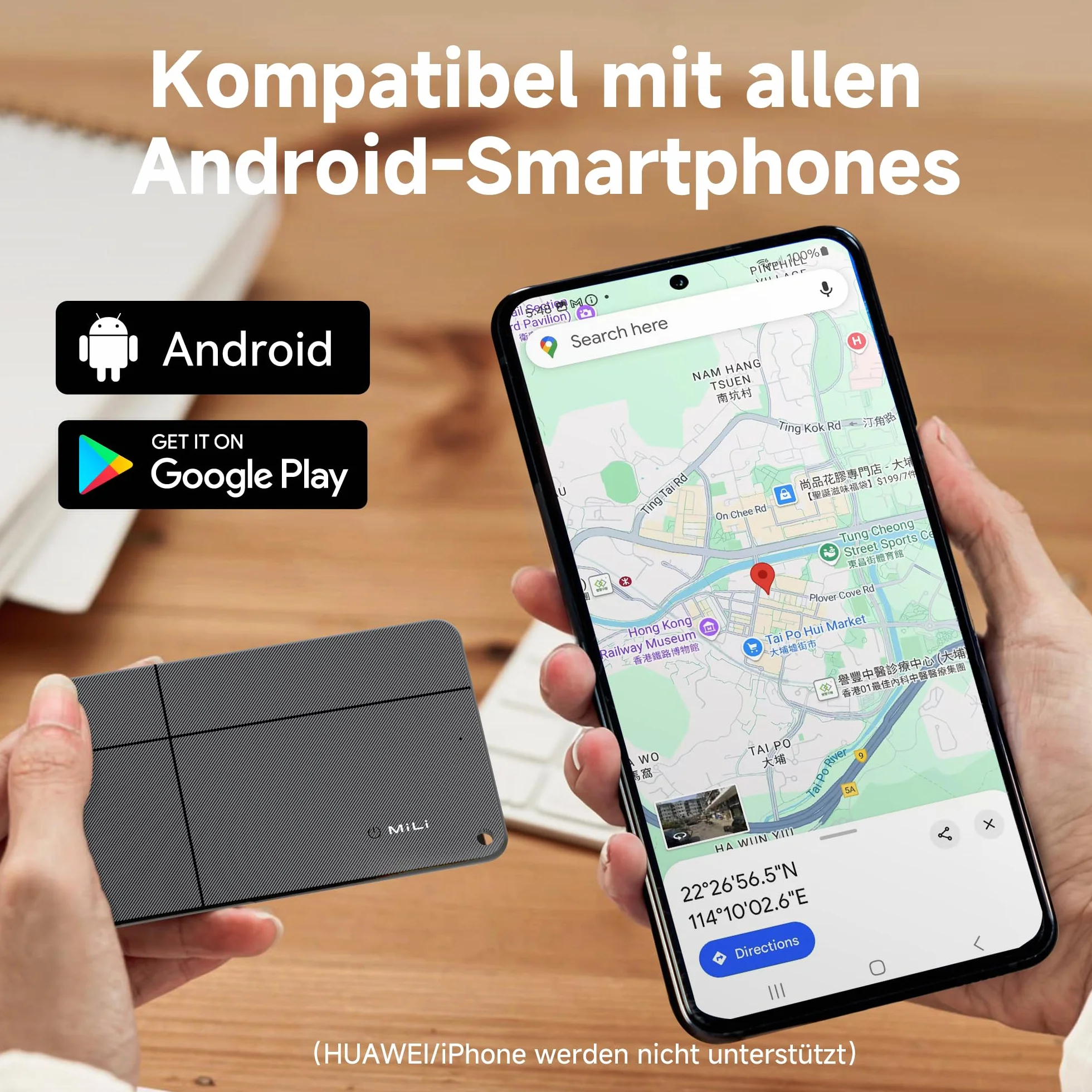 MiLi MiCard Lokalizator NFC z bezprzewodowym ładowaniem dla Androida, Google Znajdź moje urządzenie