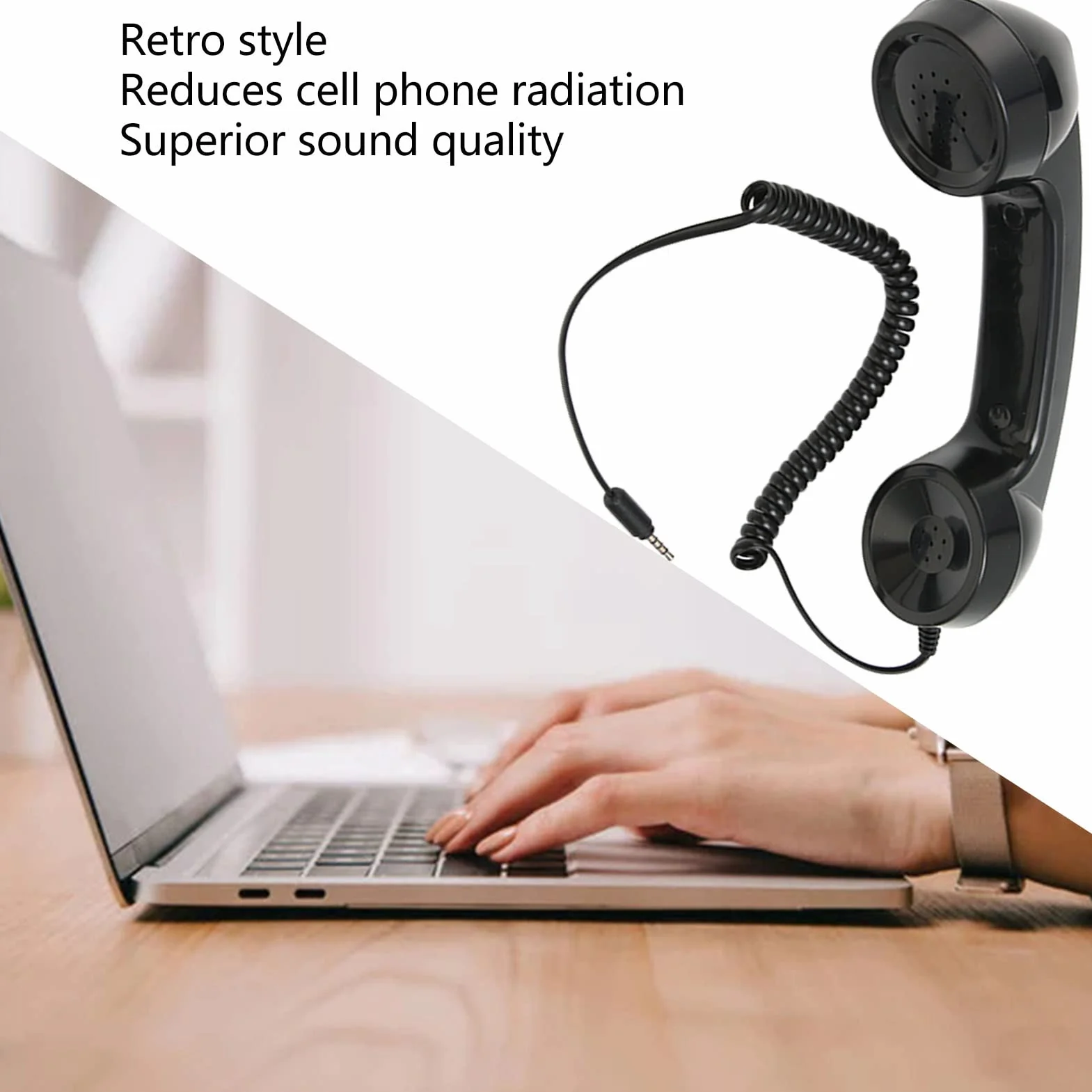 Zapasowa Słuchawka Telefoniczna, Retro Telefony Komórkowe, Odbiornik Telefonu Komórkowego z Przewodem Spiralnym o Długości 9 Stóp, odpowiedź Jednym Przyciskiem/regulacja (Czarny)