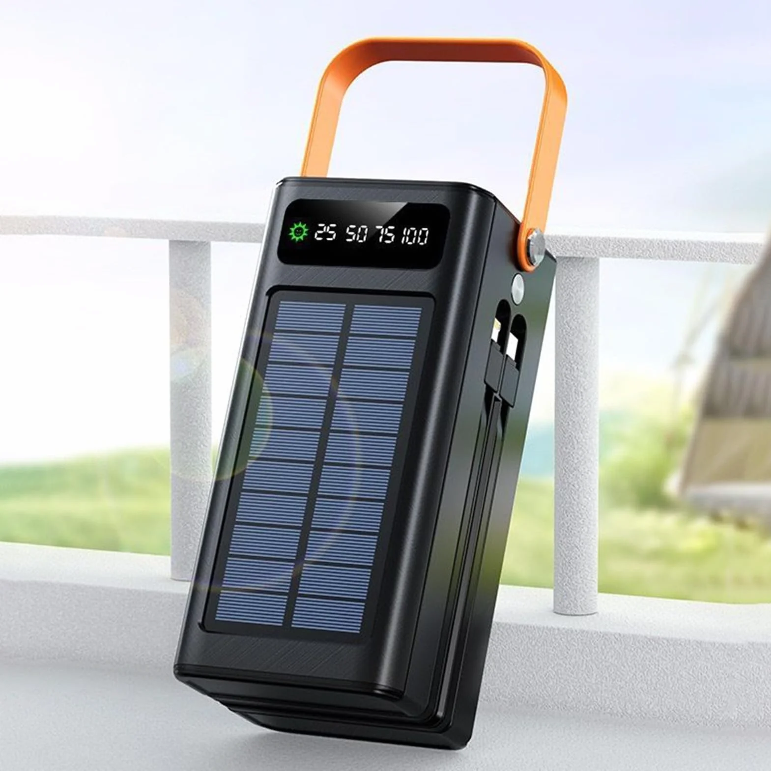 Ładowarka solarna do smartfonów | szybka ładowarka 120 W, 50 000 mAh, wyposażenie survivalowe ze światłem, 4 wyjścia, 3 wejścia, zintegrowany kabel do wszystkich telefonów komórkowych