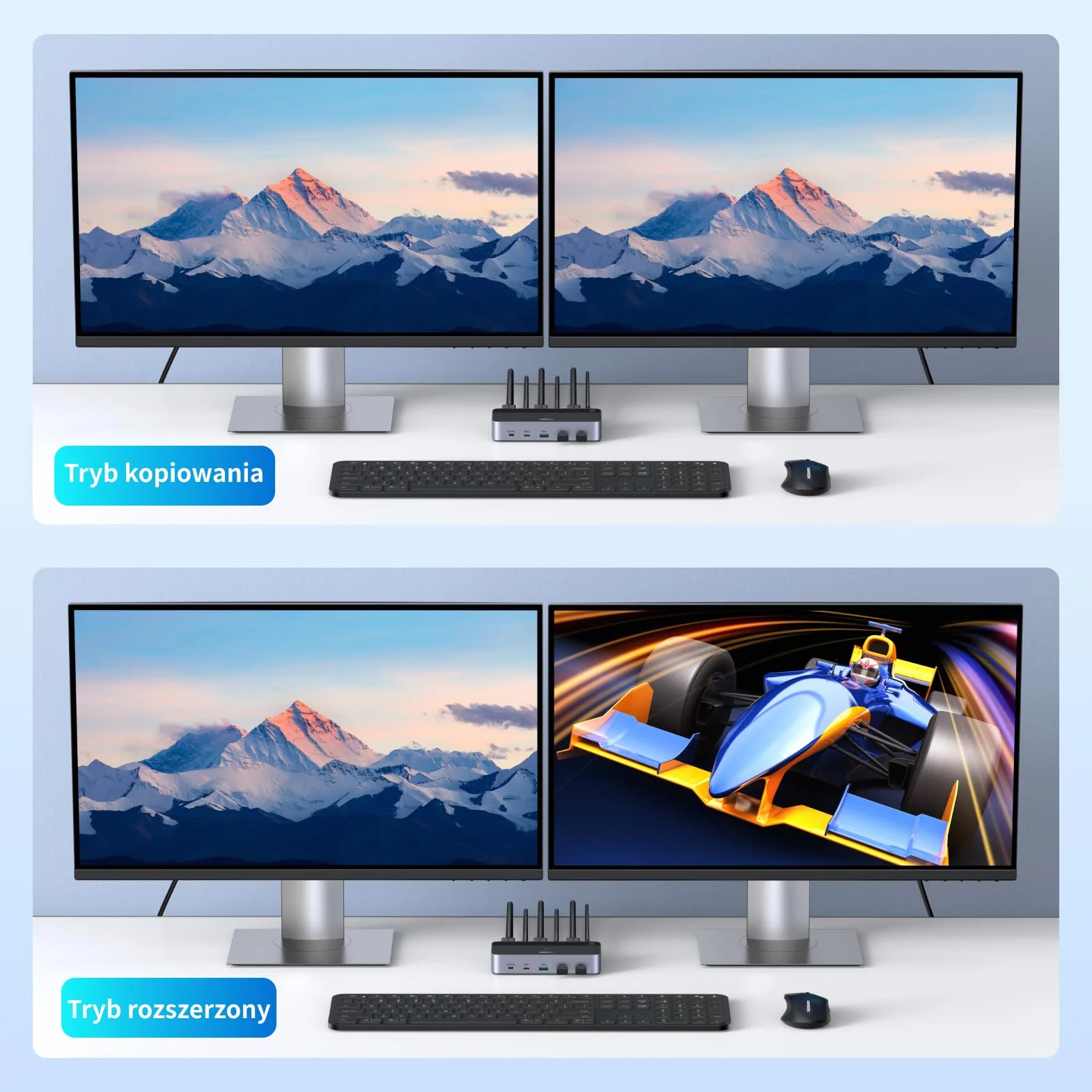 UGREEN HDMI 2.0 KVM Switch 2 PC 2 monitory 4K60Hz przełączanie klawiatury i kontrolera pulpitu 4 porty USB 3.0 kompatybilne z Windows/Linux/macOS itp.