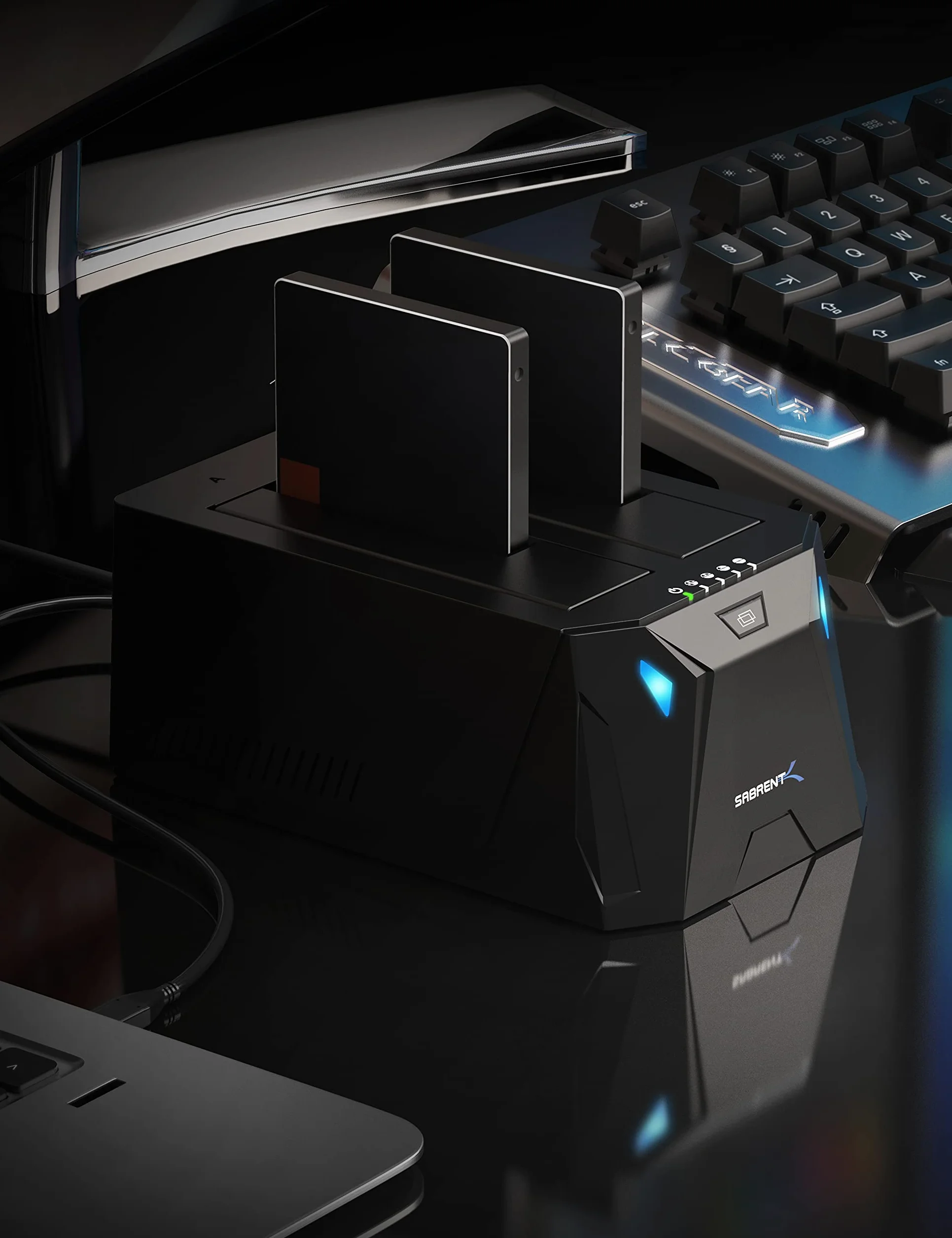 SABRENT Stacja dokująca do dysku twardego USB C SATA 2,5"/3,5", 2 kieszenie na dysk SSD/HDD na USB 3.2, zewnętrzna obudowa na dysk twardy, klonowanie offlinowe, UASP, kabel USB w zestawie, z