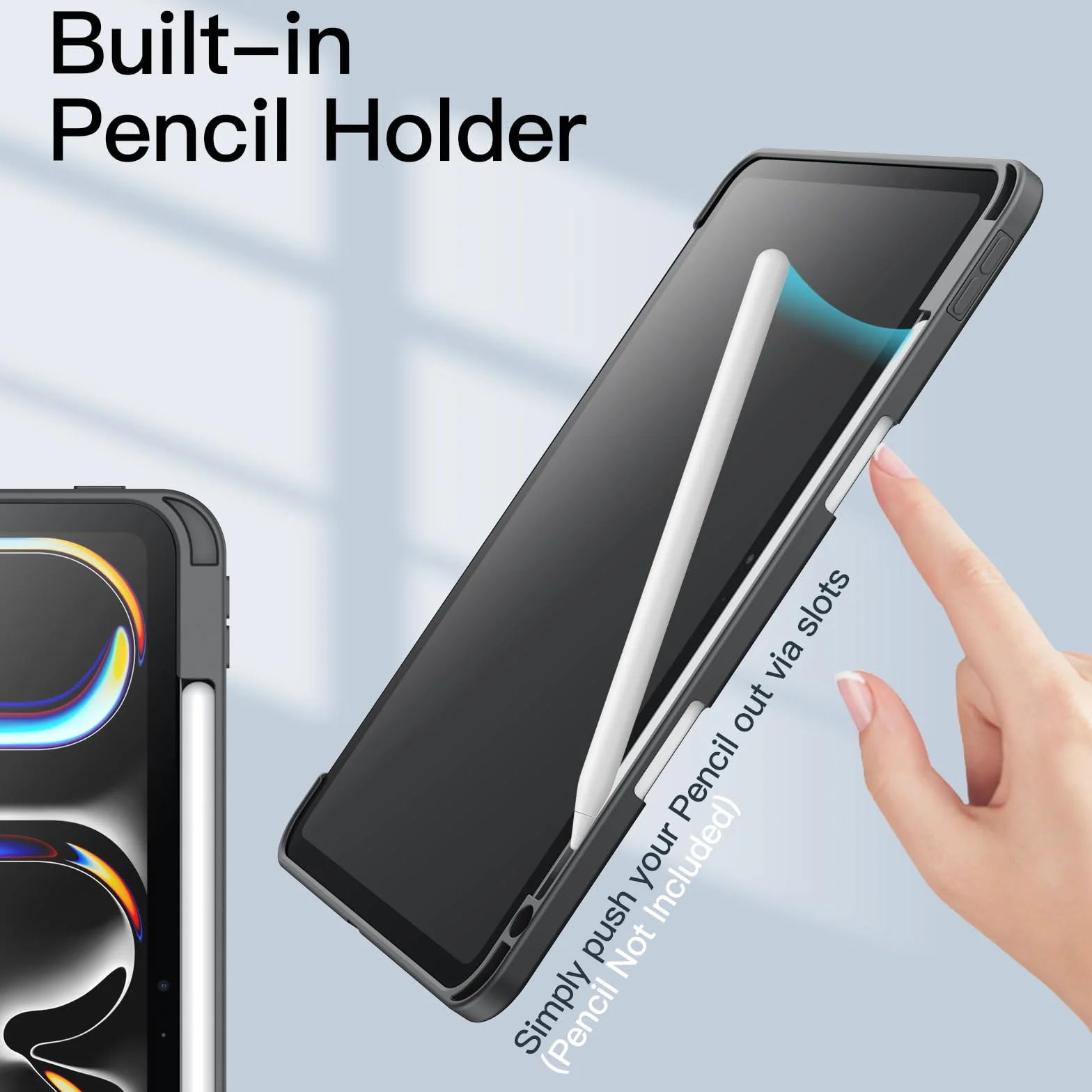 JETech Etui dla iPad Pro 11 Cala M5/M4 2025/2024 (6./5. Generacji) z Pencil Uchwyt, Przejaśniać Przezroczyste Tylna Skorupa Smukłą Podstawkę Odporny na Wstrząsy Osłoną Tabletu (Gwiezdna Szarość)