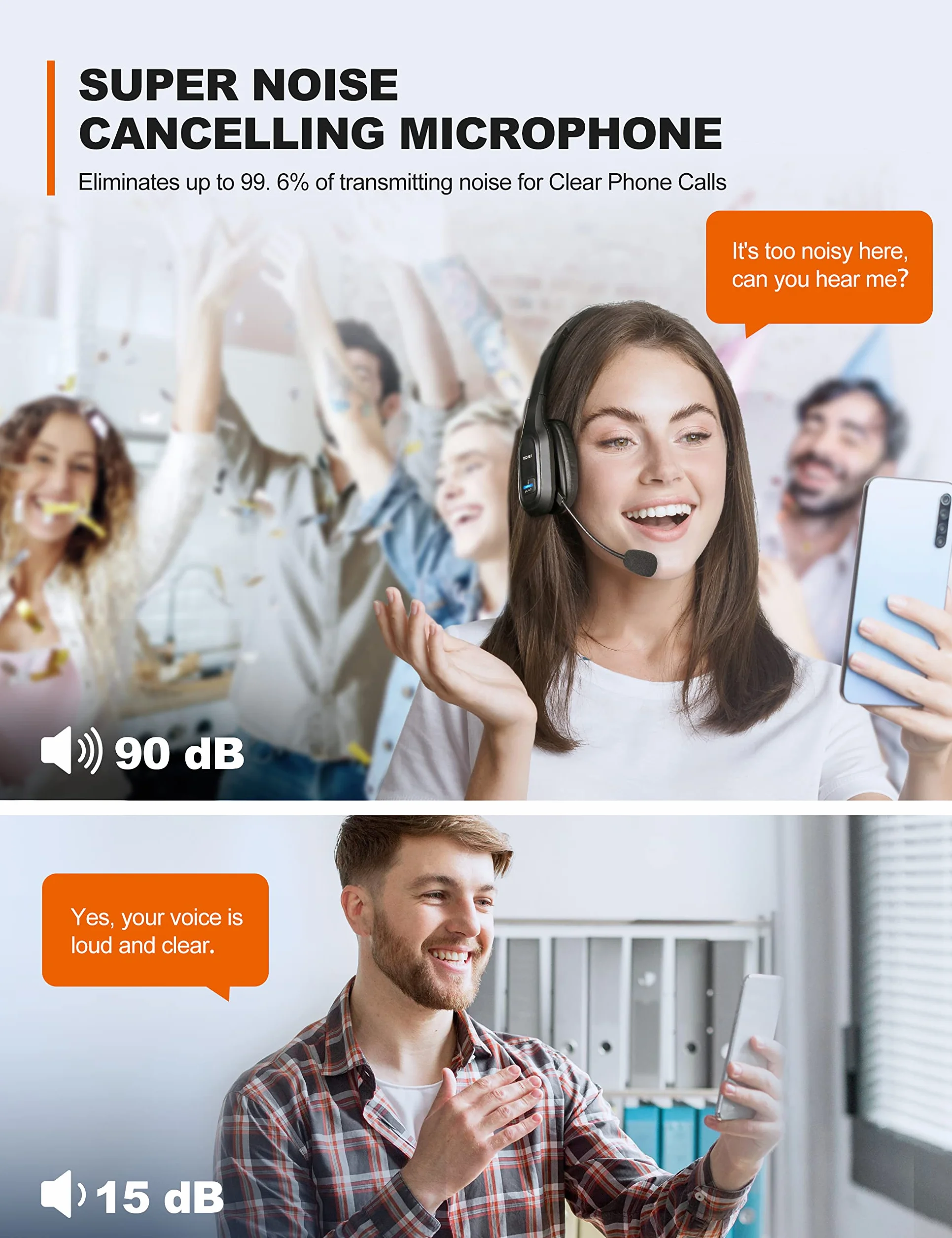 TECKNET Bezprzewodowy zestaw słuchawkowy Bluetooth z mikrofonem, redukcja szumów, 32-36h pracy