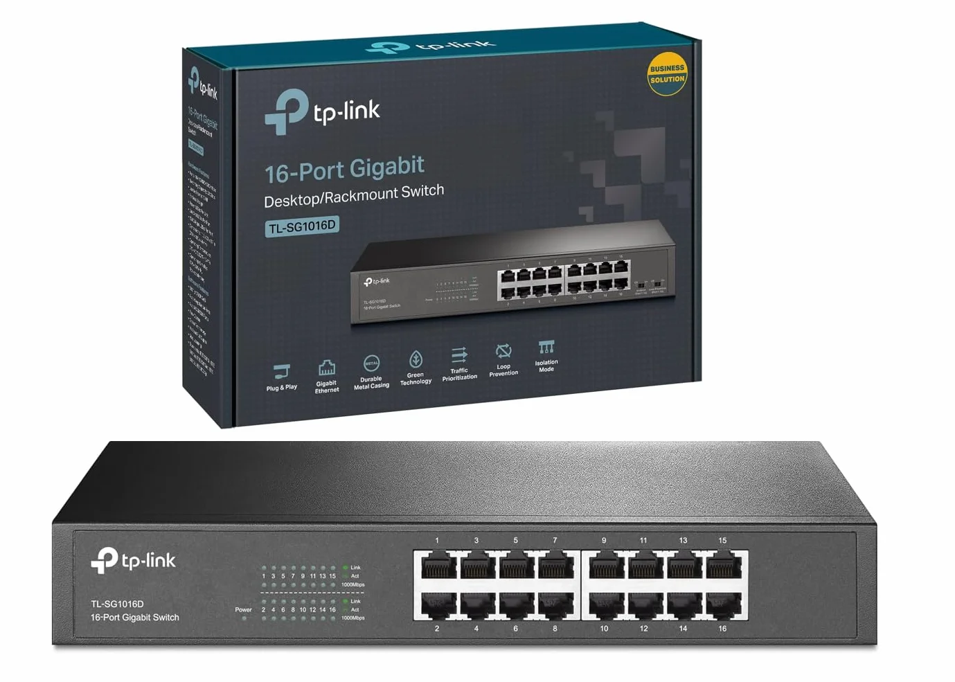TP-Link TL-SG1016D | Niezarządzalny przełącznik Gigabit 16× RJ45 | Obudowa desktop lub rack | Energooszczędny | Plug & Play