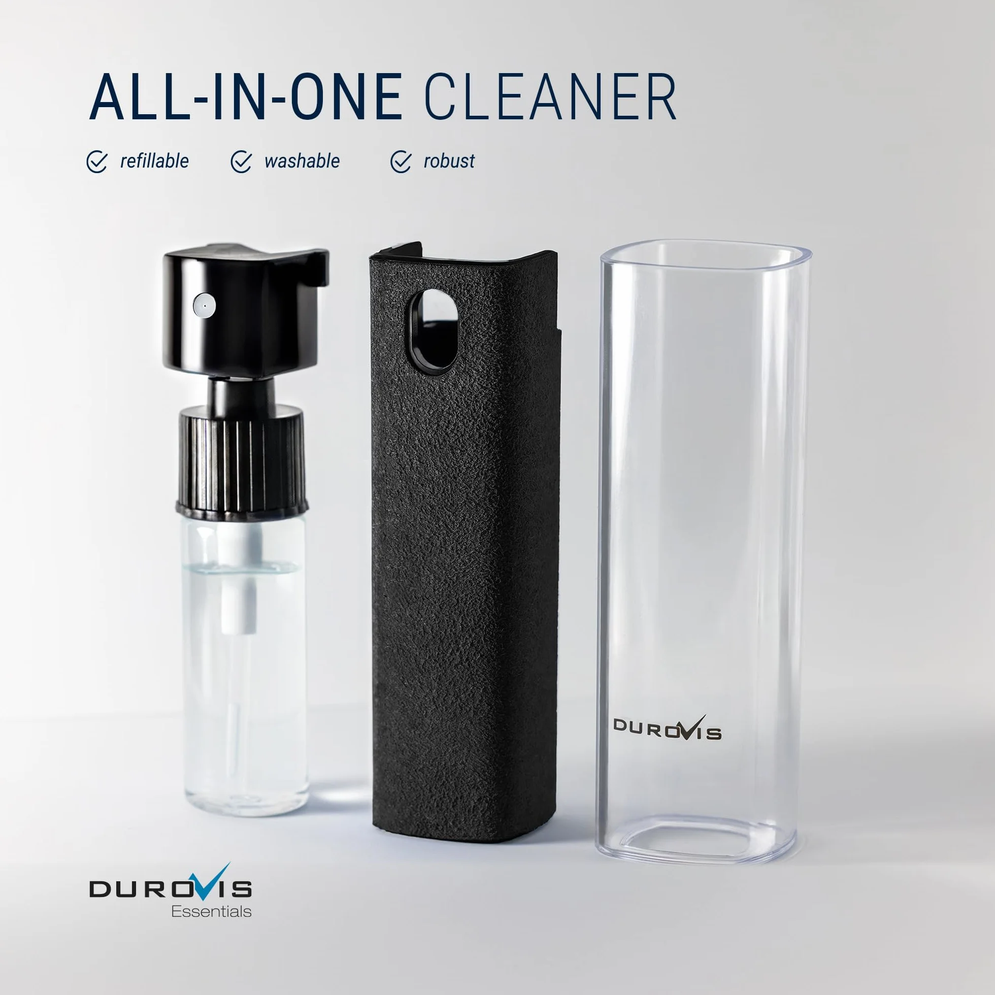 Essentials All in one Screen Cleaner Spray środek do czyszczenia ekranu ze ściereczką z mikrofibry, w zestawie 10 ml środka do czyszczenia szyb bez alkoholu, do samochodu, smartfona, laptopa,