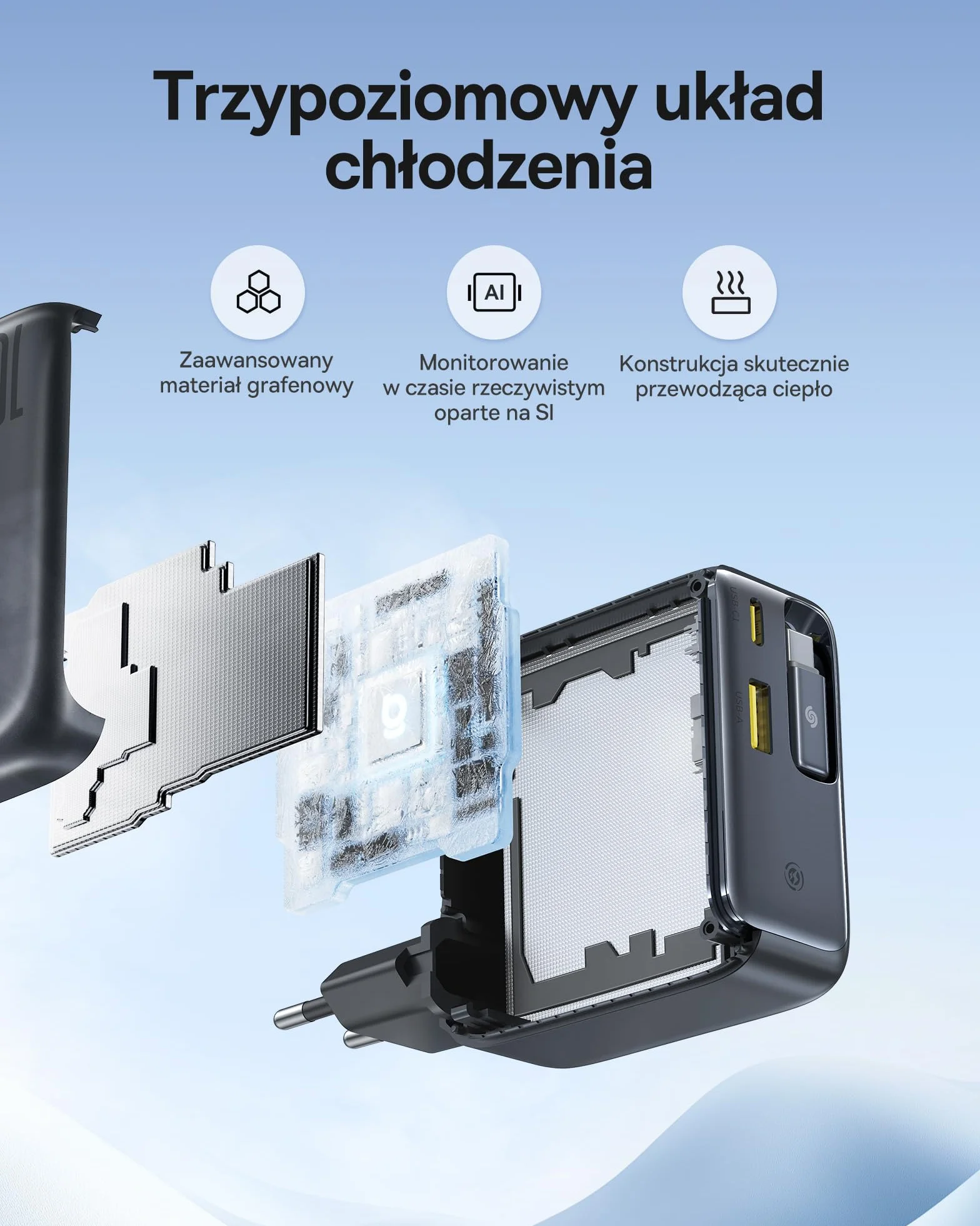 Baseus Enercore Ładowarka USB C 100 W z przedłużanym kablem, 3 porty GaN, szybka ładowarka PD, kompatybilna z MacBook Pro Air, Dell, HP, iPad, iPhone 17/16/15/14/13Pro Max Galaxy S25/24Ultra