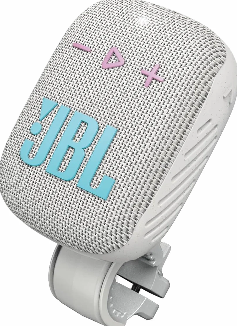 JBL Box Wind 3S przenośny mini głośnik Bluetooth, wodoszczelny, z klipsem, do uprawiania sportu, roweru i skutera, Bass Boost - biały, jasnoszary