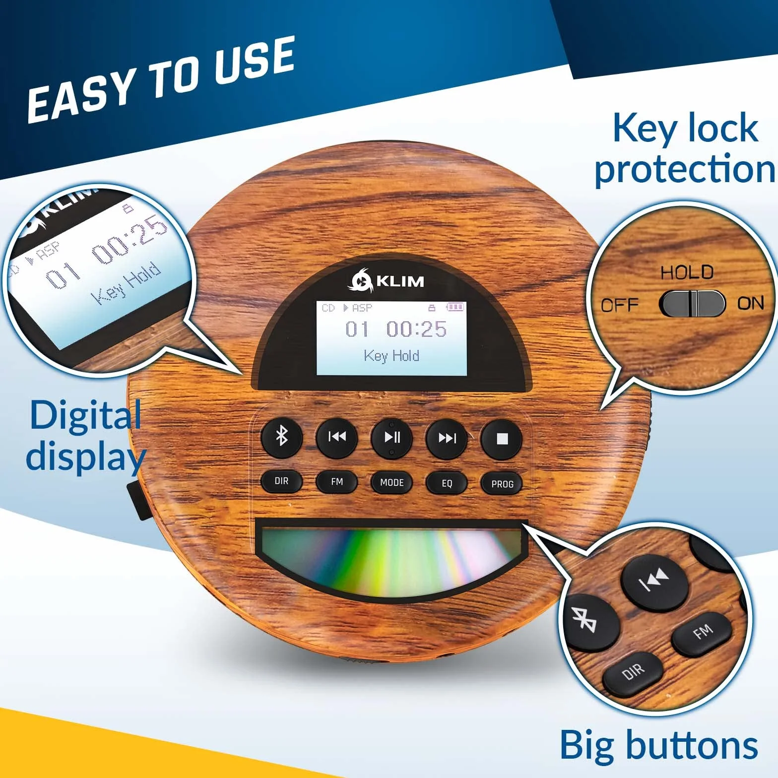 KLIM Nomad Wood Przenośny odtwarzacz CD MP3 Bluetooth Radio FM