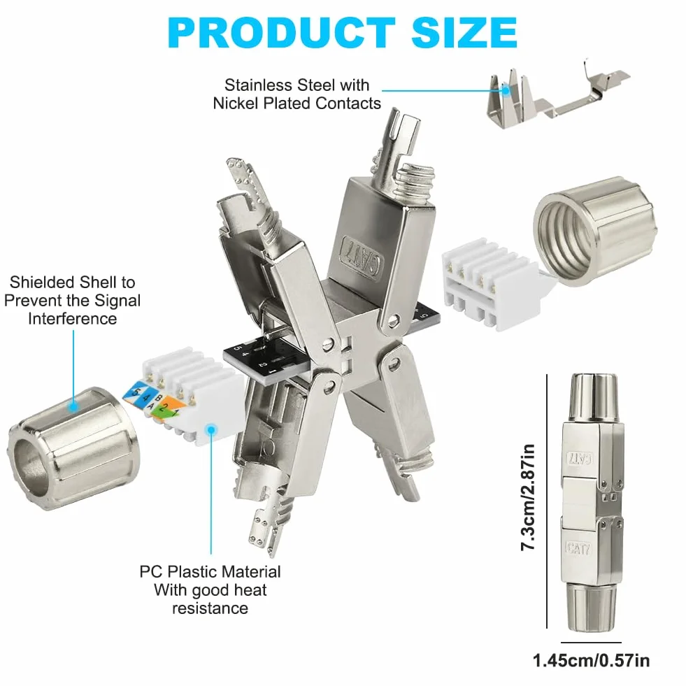AXFEE 2-pak złączy RJ45, moduł złącza Cat7, złącze Ethernet 8P8C, ekranowany przedłużacz sieciowy, adapter złącza LSA, modułowe złącze wtykowe do kabla Ethernet, 2 szt