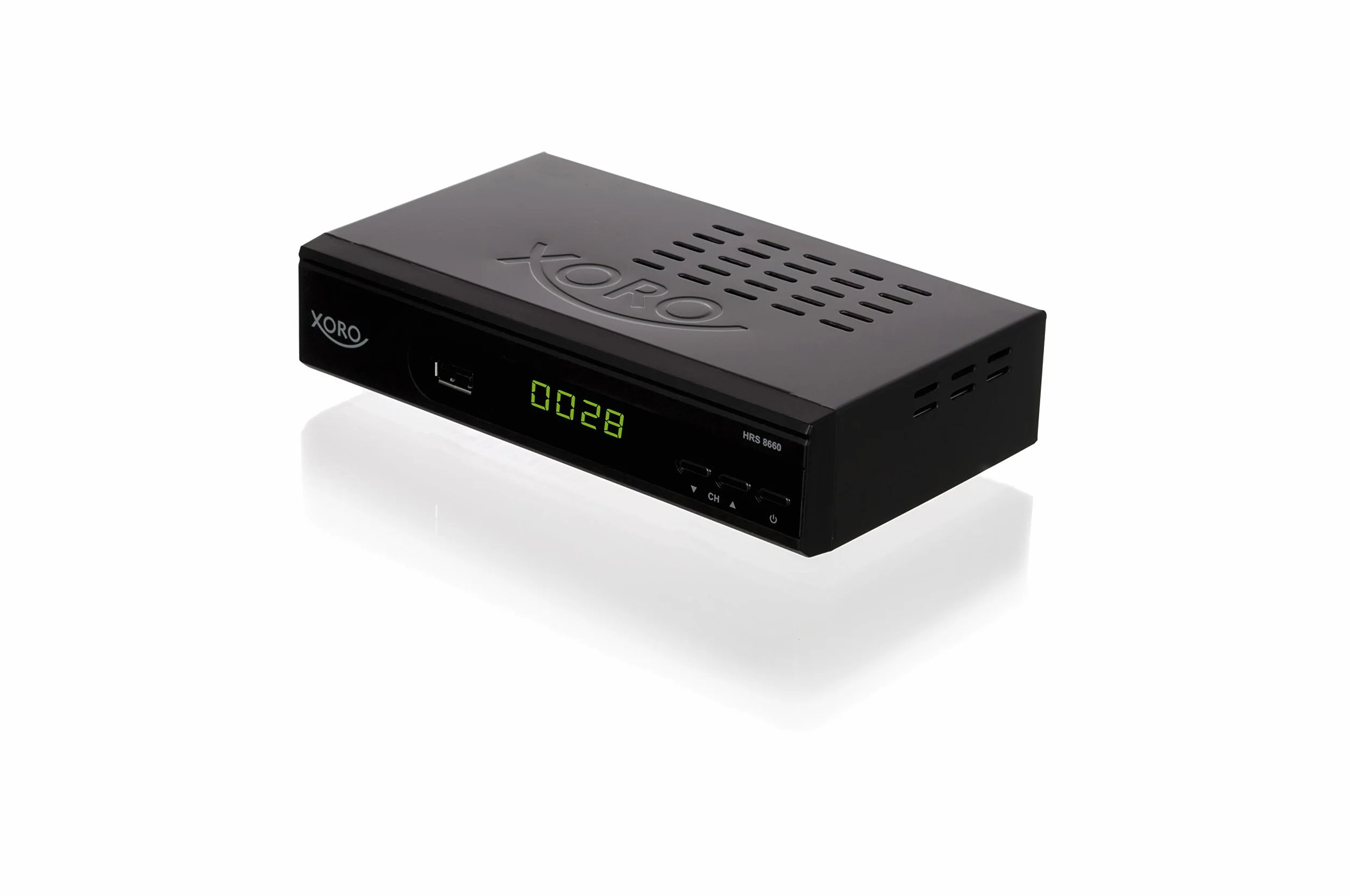 XORO HRS 8660 cyfrowy odbiornik satelitarny, lista programów Astra 19.2, zaprogramowana lista kanałów, PVR-Ready, Timeshift, odtwarzacz multimedialny USB, wyświetlacz LED, łatwa instalacja