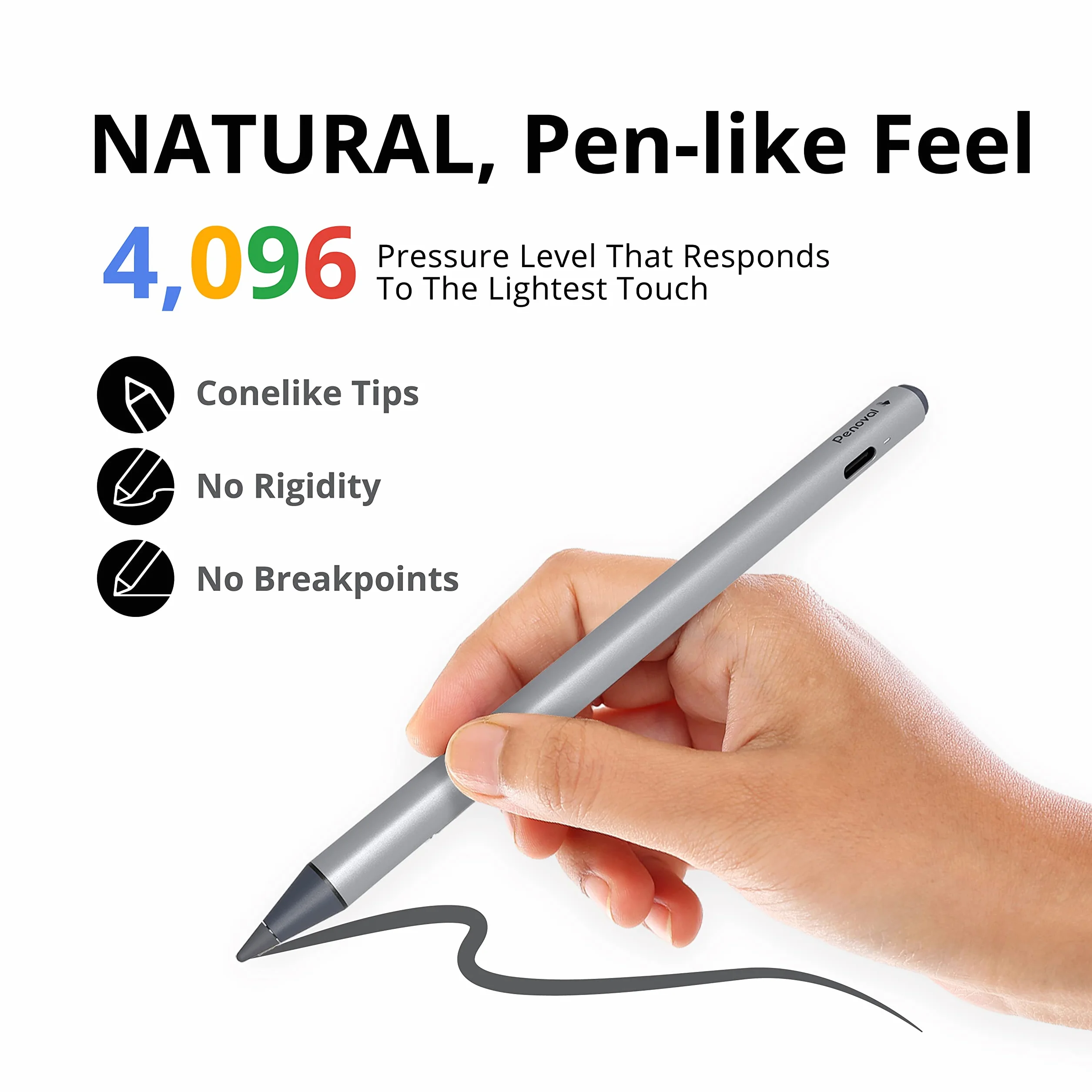 Penoval Rysik USI 2.0 – 4096 nacisk, magnetyczny, do tabletu Google Pixel, Amazon Fire Max 11, Lenovo Chromebook Duet, HP Chromebook X360 14b, w zestawie zapasowe końcówki