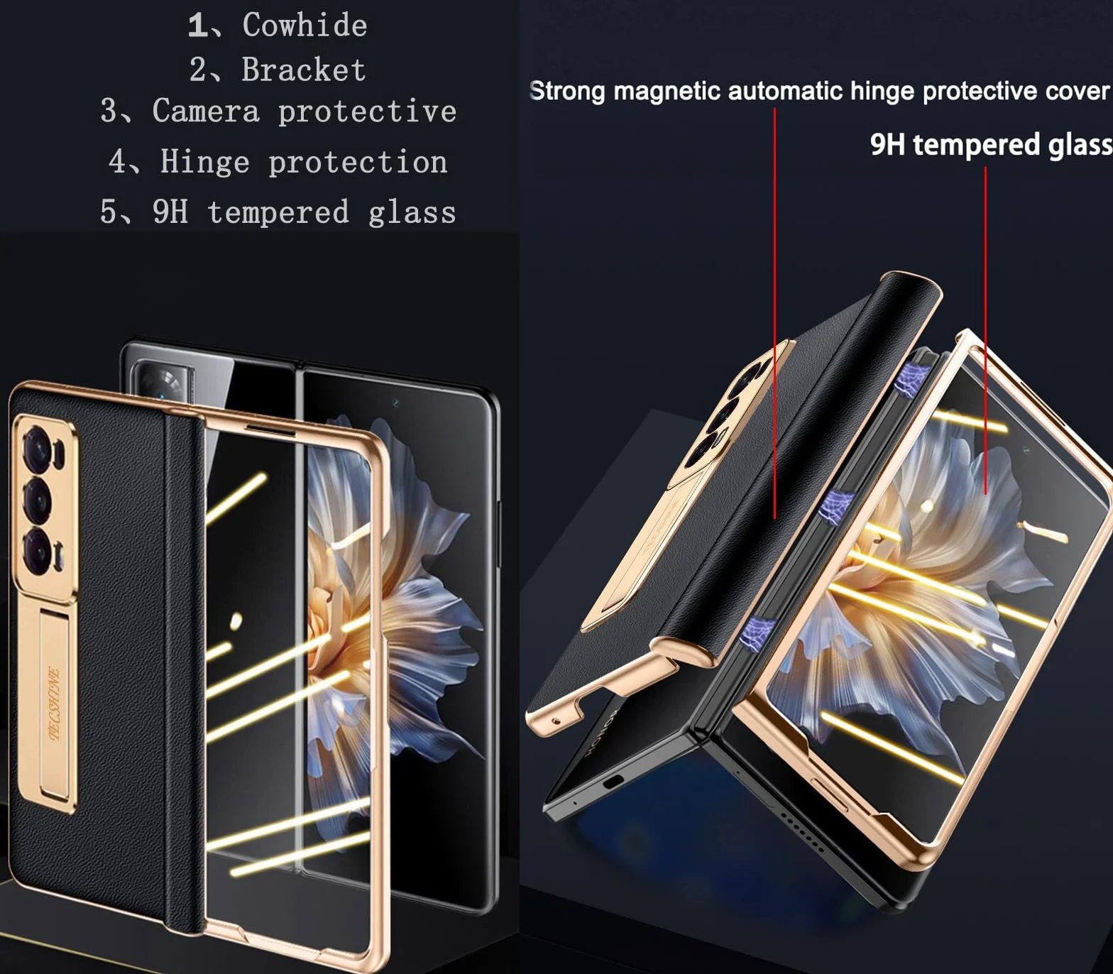 Skórzany Etui do Honor Magic V 2 Uchwyt, Zawiasny Etui do Telefonu dla Honor Magic V2, Powłoka Telefonu Komórkowego, Rama Wsparcia