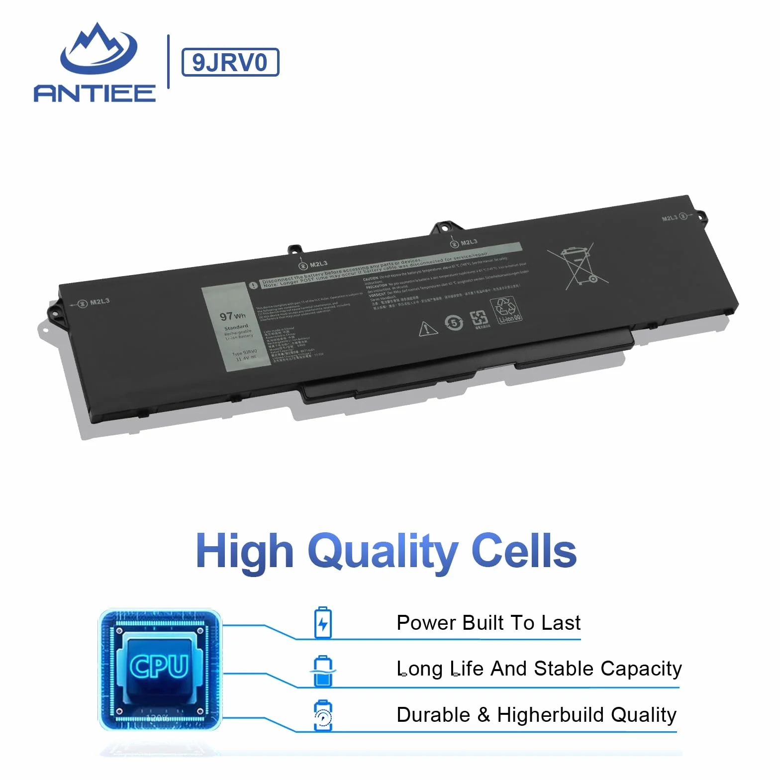ANTIEE 97Wh 9JRV0 Laptop Batterie Compatible Dell Precision Latitude 15 5521 5531 3561 3571 M17 R5 AMD 11.4V 8071mAh