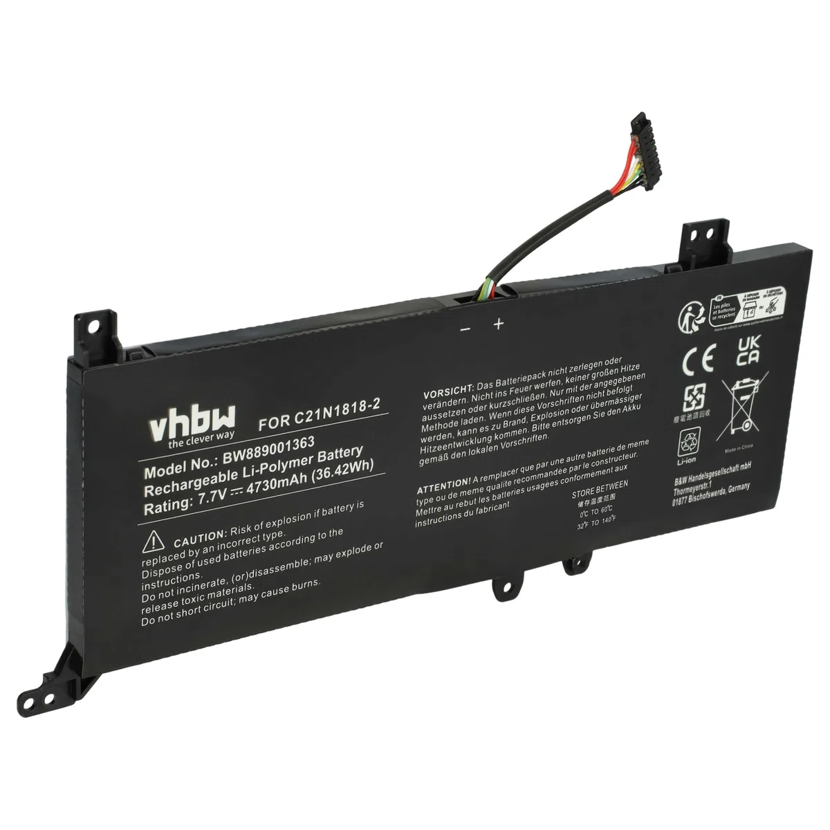 vhbw Bateria kompatybilna z laptopami Asus X515EP, X515F, X515FA, X515J, X515JA, X515JAN, X515JF, X515JP (4730mAh, 7,7 V, litowo-polimerowa)
