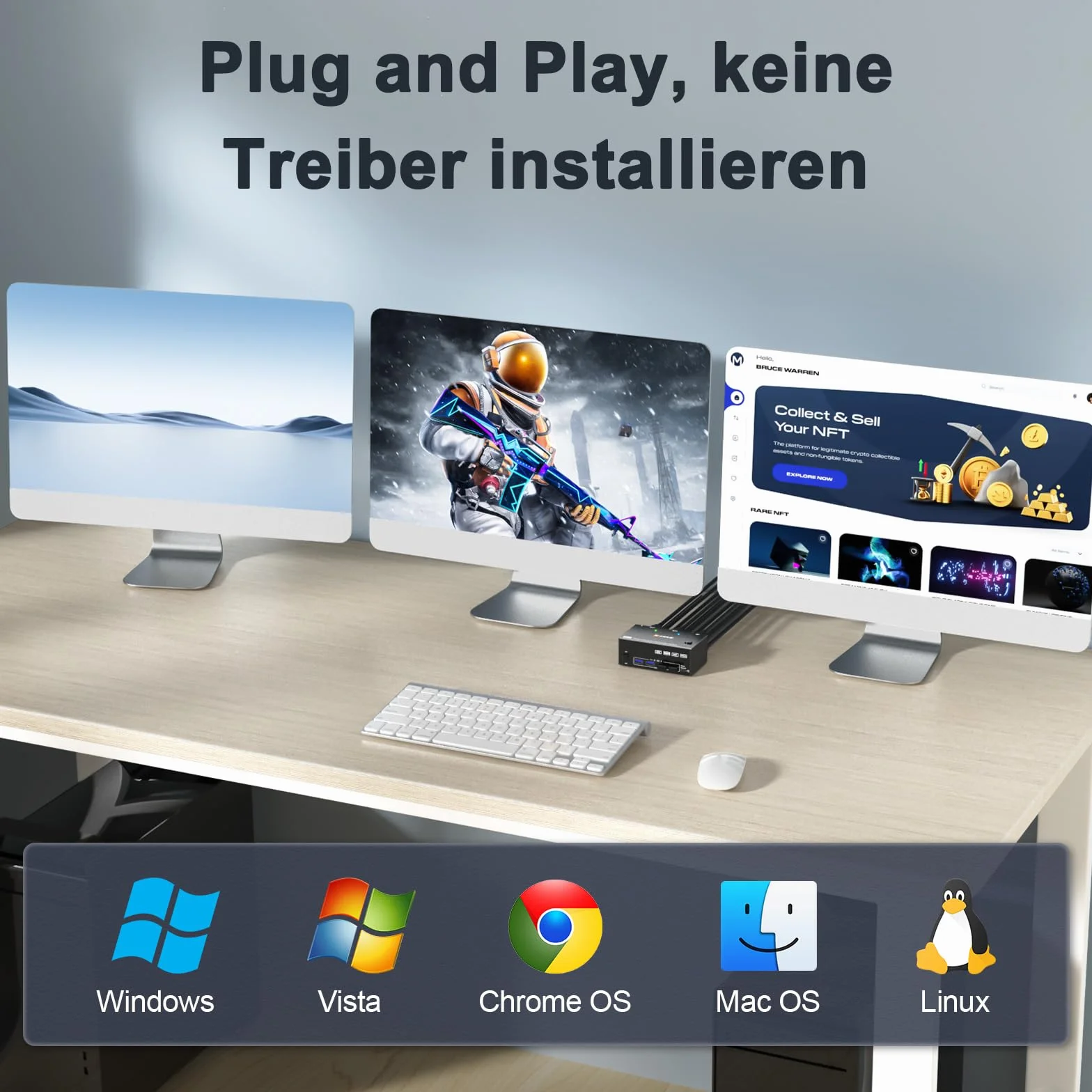 KVM Switch 2 Computers 3 Monitors 8K@60Hz 4K@144Hz, MLEEDA HDMI + 2 Displayport 3 Monitor KVM Switch 2 Computers Dzielenia 3 Monitors i 4 Porty USB 3.0, z Adapter Zasilania, Przewodowy Pilot i 5 Kable
