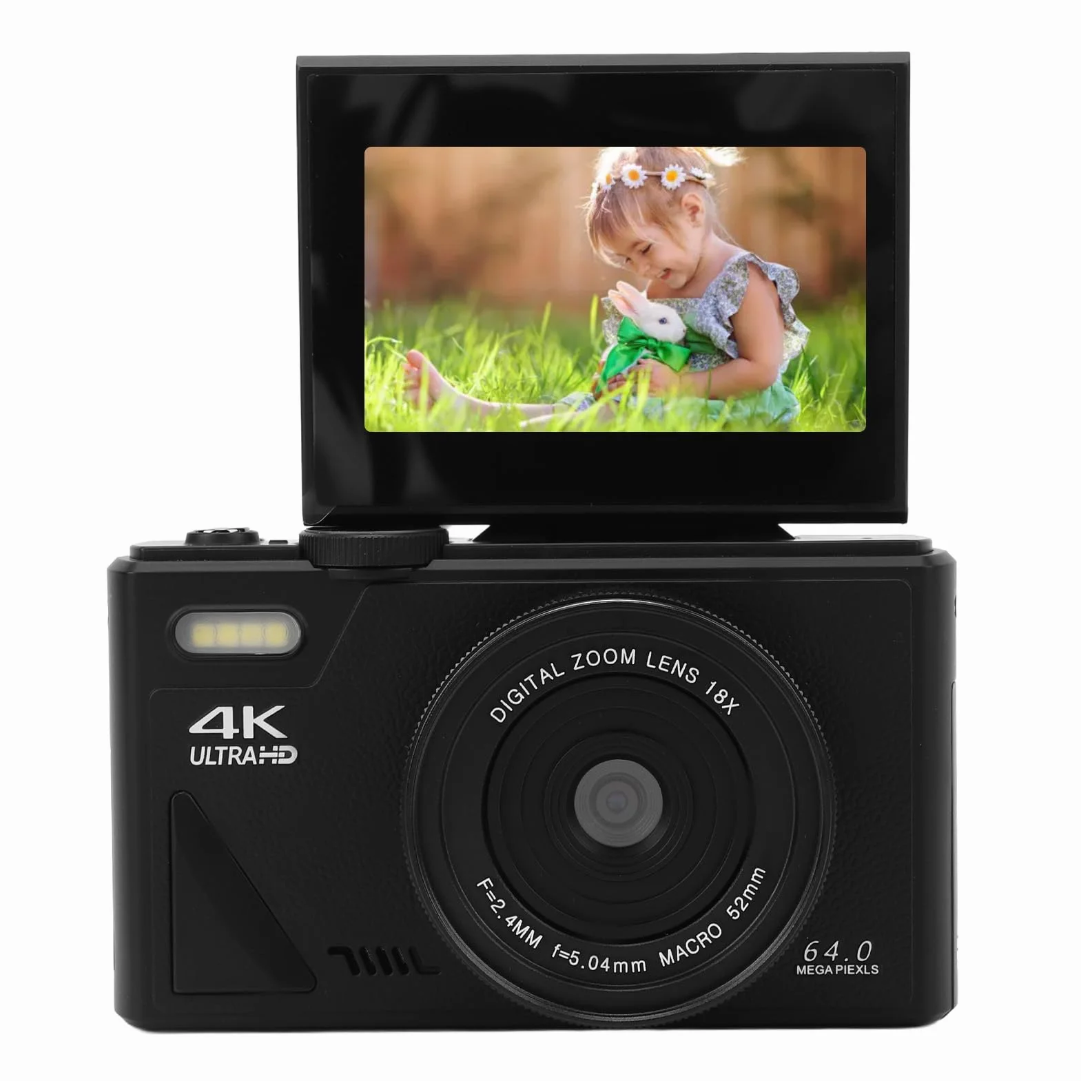 64MP Aparat Cyfrowy, Rejestrator Wideo 4K z 18x Zoom, Ekran Flip 3 '', dla Początkujących, Nastolatków, Dzieci, Studentów, YouTube, Transmisji na żywo, Połączenie USB (BLACK)
