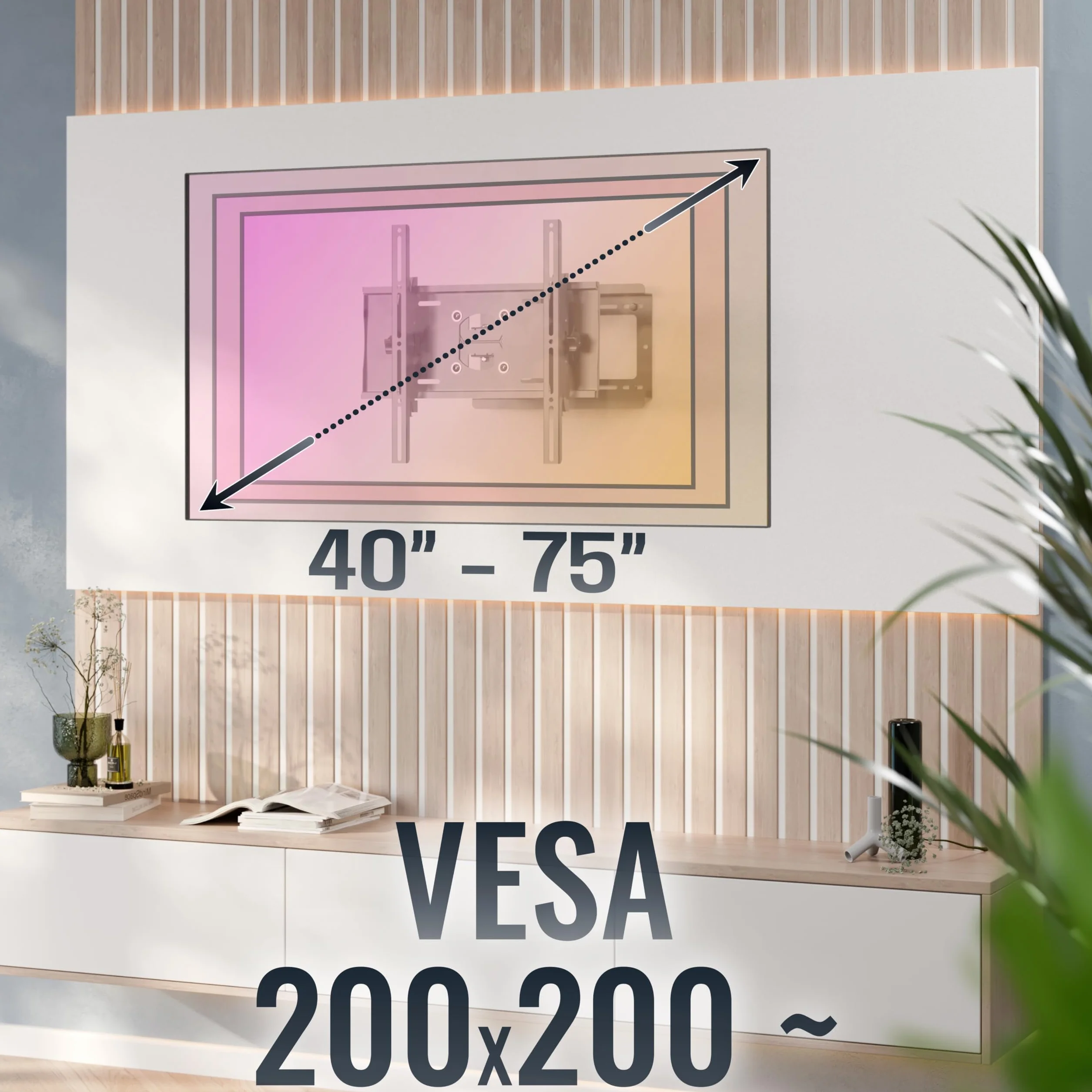 RICOO Uchwyt ścienny TV 40-75" cali (81-165cm) R23-F Orientowany i nachylony Uchwyt ścienny TV Ramię przegubowe do telewizora VESA 200x200-400x400