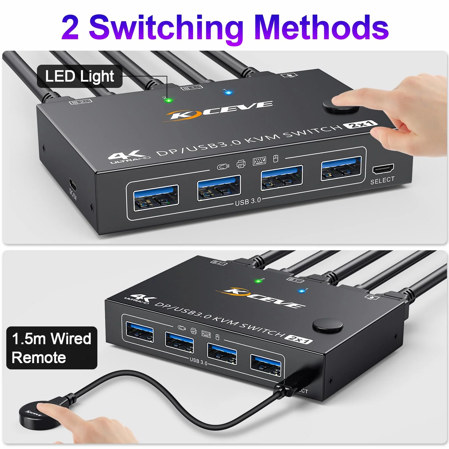 Przełącznik KVM DisplayPort 4K 144 Hz 2 monitory USB 3.0 do 2 PC