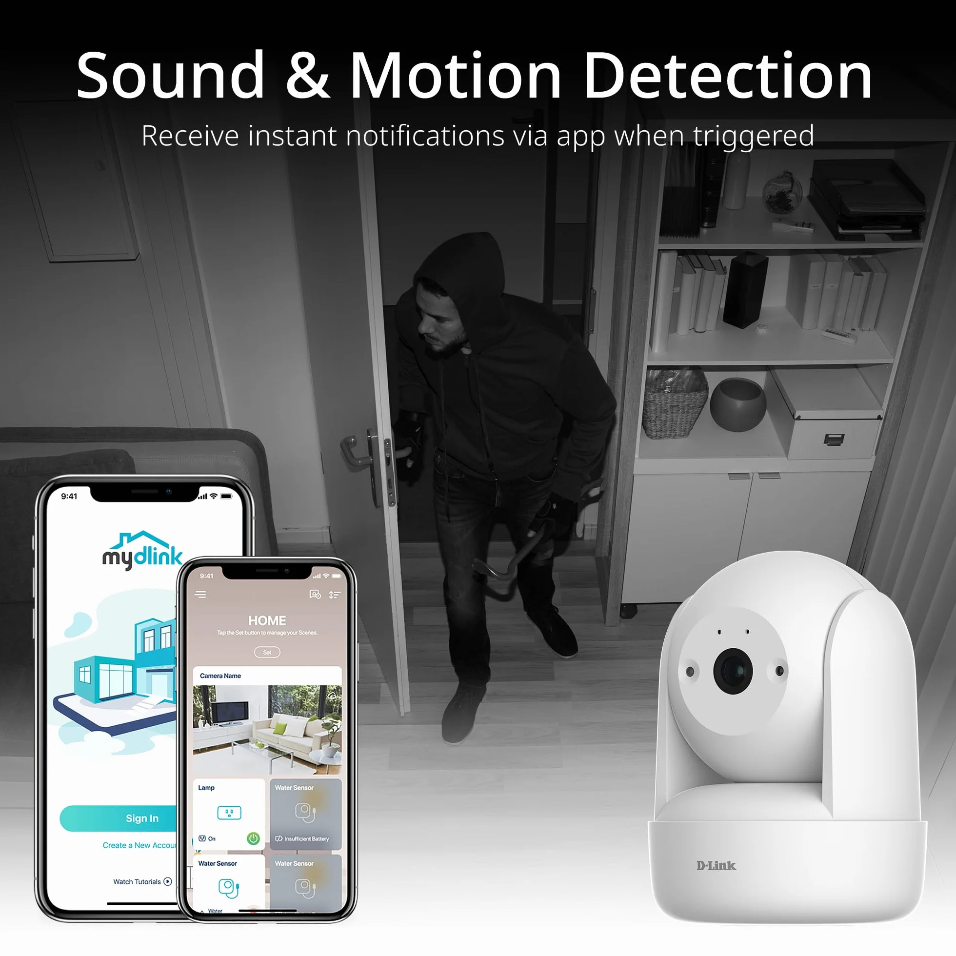 D-Link DCS-6501LH 2K Pan & Tilt Wi-Fi kamera 1296p noktowizor nagrywanie SD chmura wykrywanie dźwięku ruchu dwukierunkowy dźwięk zdalny dostęp