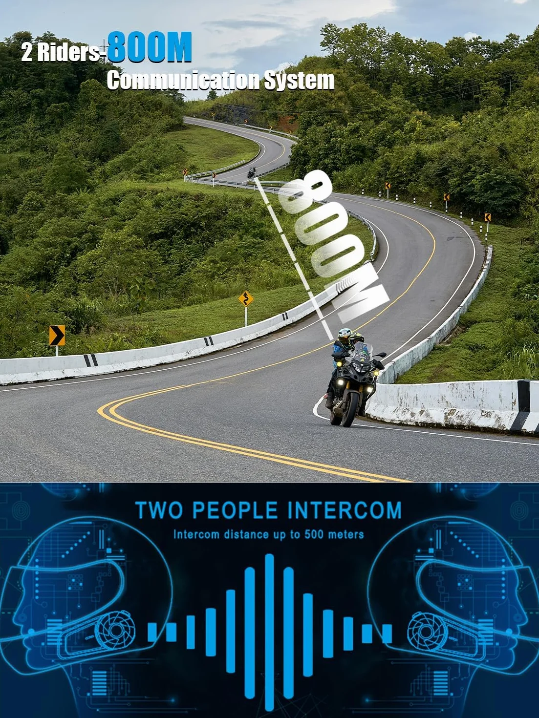 Maxto Motocyklowy zestaw słuchawkowy Bluetooth,MX1 2 Riders, uniwersalne systemy komunikacji interkomowej,dźwięk stereo HiFi, wodoodporność IPX6,sterowanie muzyką, kask motocyklowy głośnik