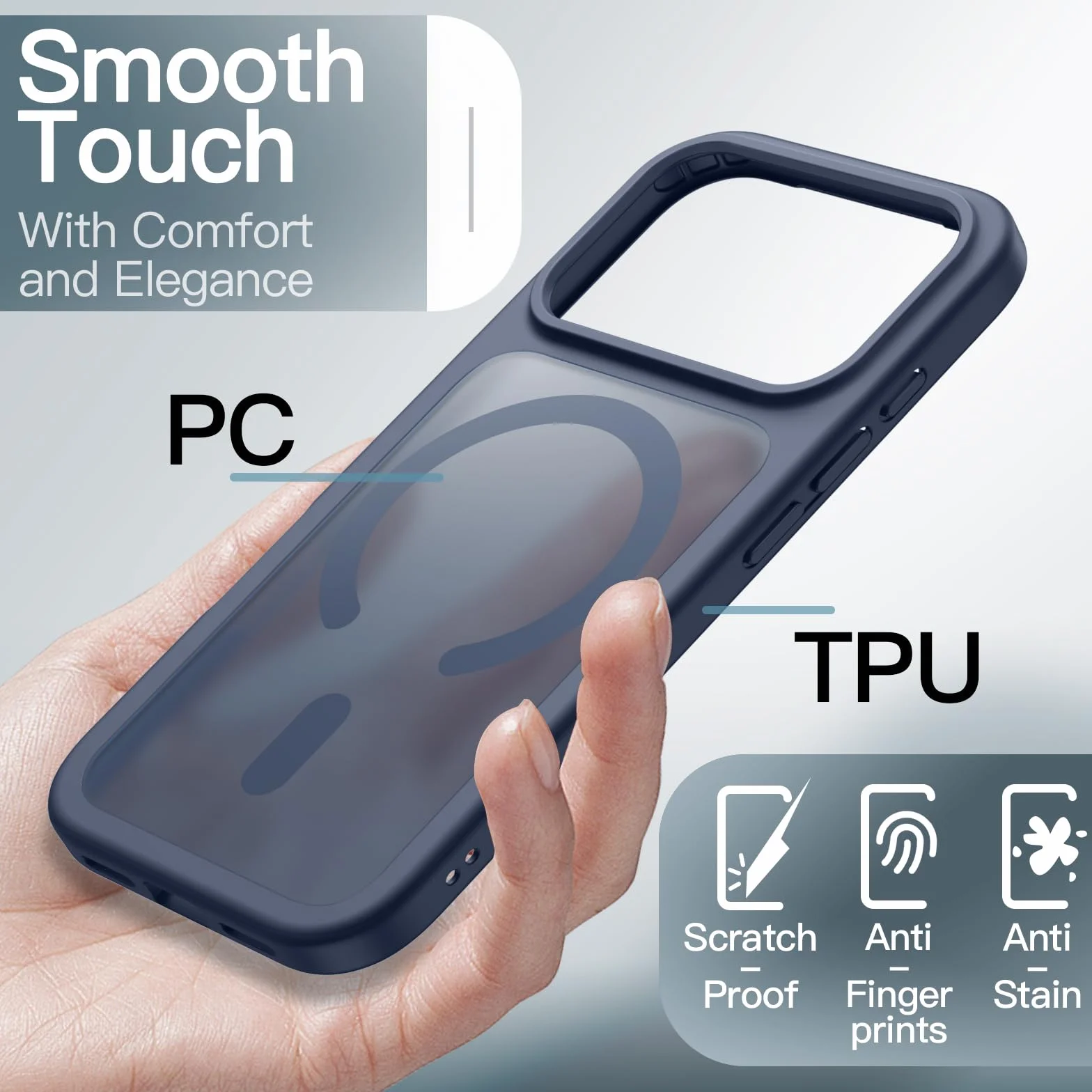 JETech Etui Magnetyczne dla iPhone 17 Pro Max 6,9 Cala Kompatybilne z MagSafe, Półprzezroczysty Matowe Tył Szczupły Minimalistyczne Odporne na Wstrząsy Osłona Telefon (Ciemnoniebieski)