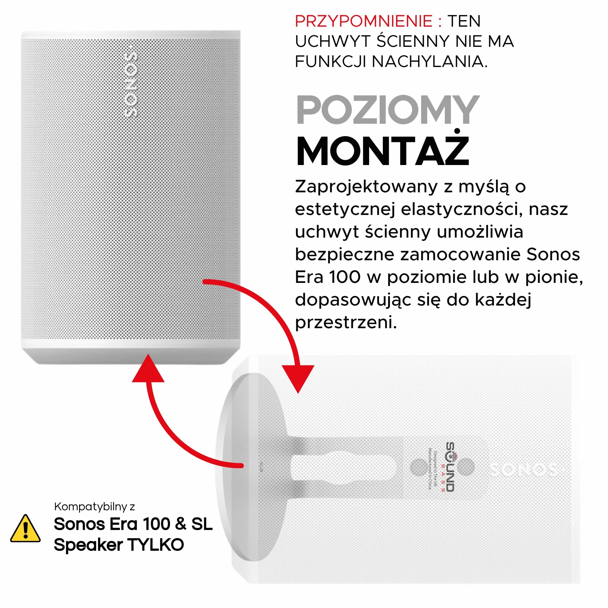 Uchwyt Ścienny Sonos ERA 100 Niski Profil Biały Zestaw Podwójny