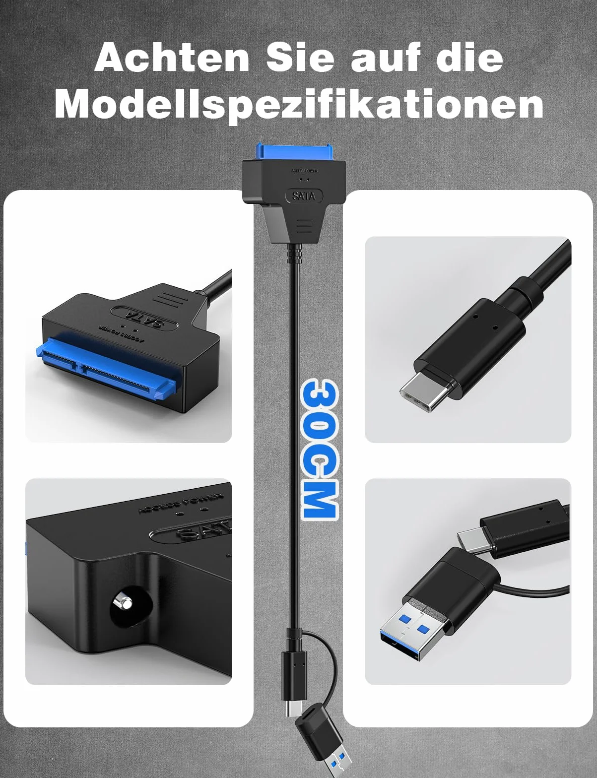 Mellbree Adapter SATA na USB 3.0, 2 w 1 USB i typ C, obsługuje dyski twarde SSD/HDD 2,5" i 3,5", szybki transfer danych, kompatybilny z systemami operacyjnymi Windows, Mac i Linux