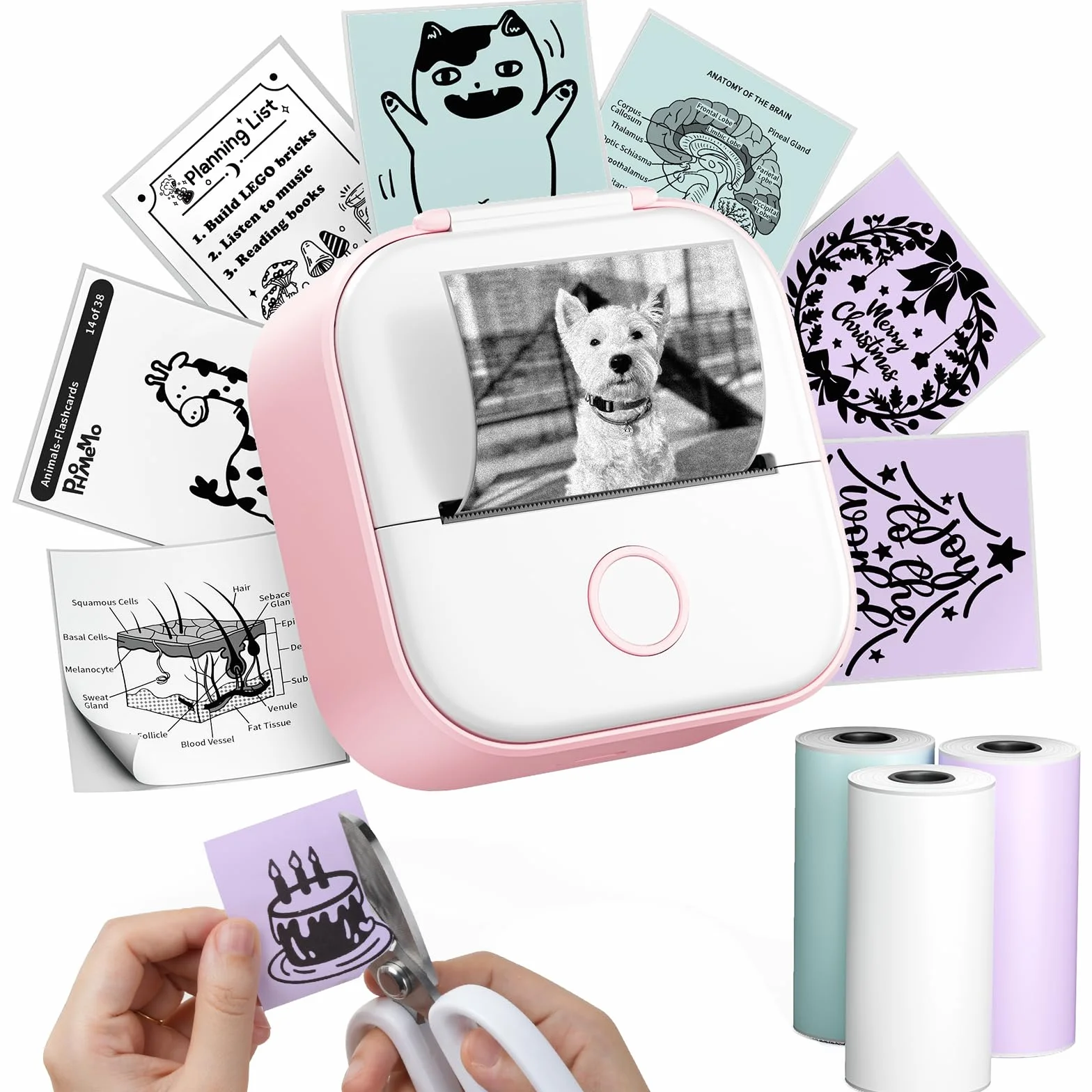 Phomemo T02 Mini drukarka etykiet Bluetooth 203DPI z 3 rolkami papieru termicznego