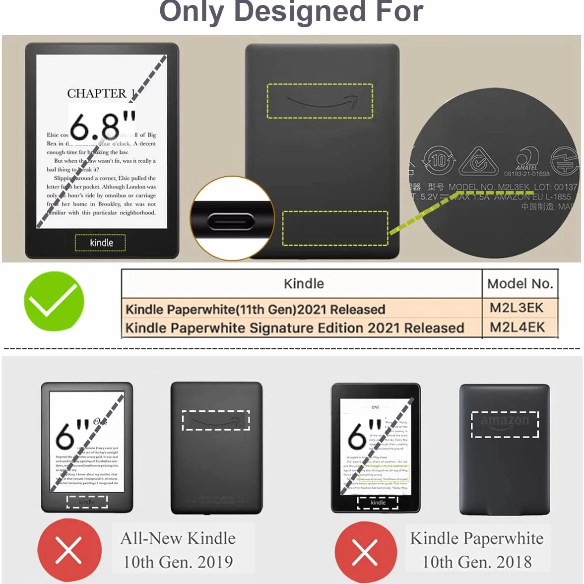ZhaoCo Etui do 6.8" Kindle Paperwhite (11. generacji-2021) i Kindle Paperwhite Signature Edition Czytnika, Smukłe Etui Ochronne Ze Skóry PU - Czarny