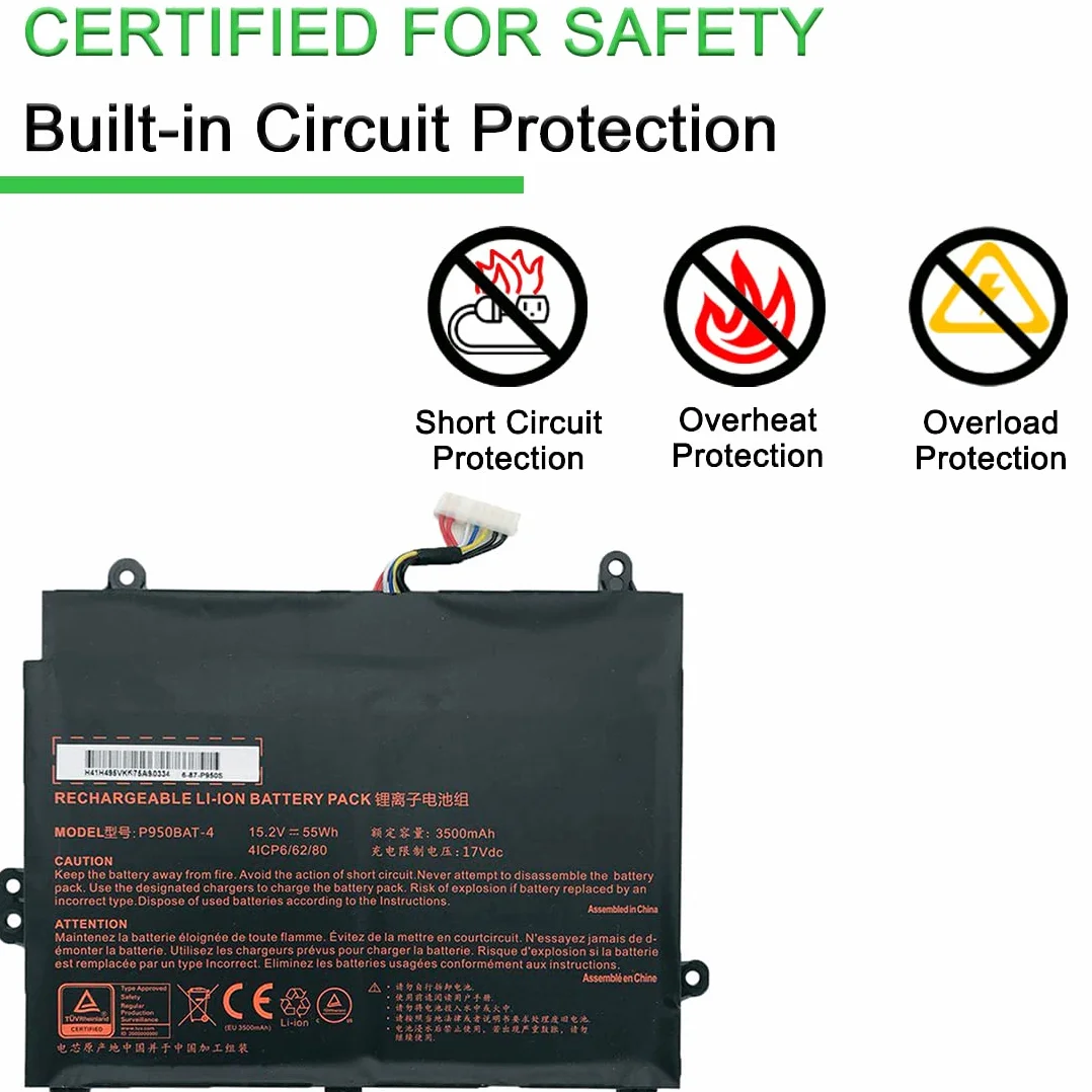 XITAIAN 55Wh 3500mAh 15.2V P950BAT-4 6-87-P950S-51E00 Kompatybilny z Bateria Zamiennik do Clevo P950HP6 Dla Sager NP8950 41CP5/65/80