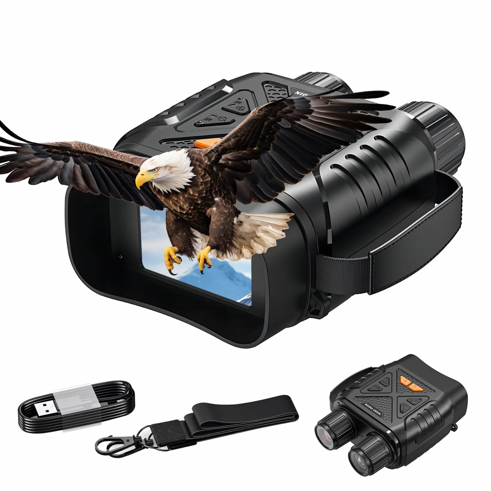 Lornetka noktowizyjna, 10-krotny zoom cyfrowy, zasięg widzenia 800 m, ekran TFT LCD 2,8", wodoodporny IP65, do obserwacji ptaków, na kemping, polowanie