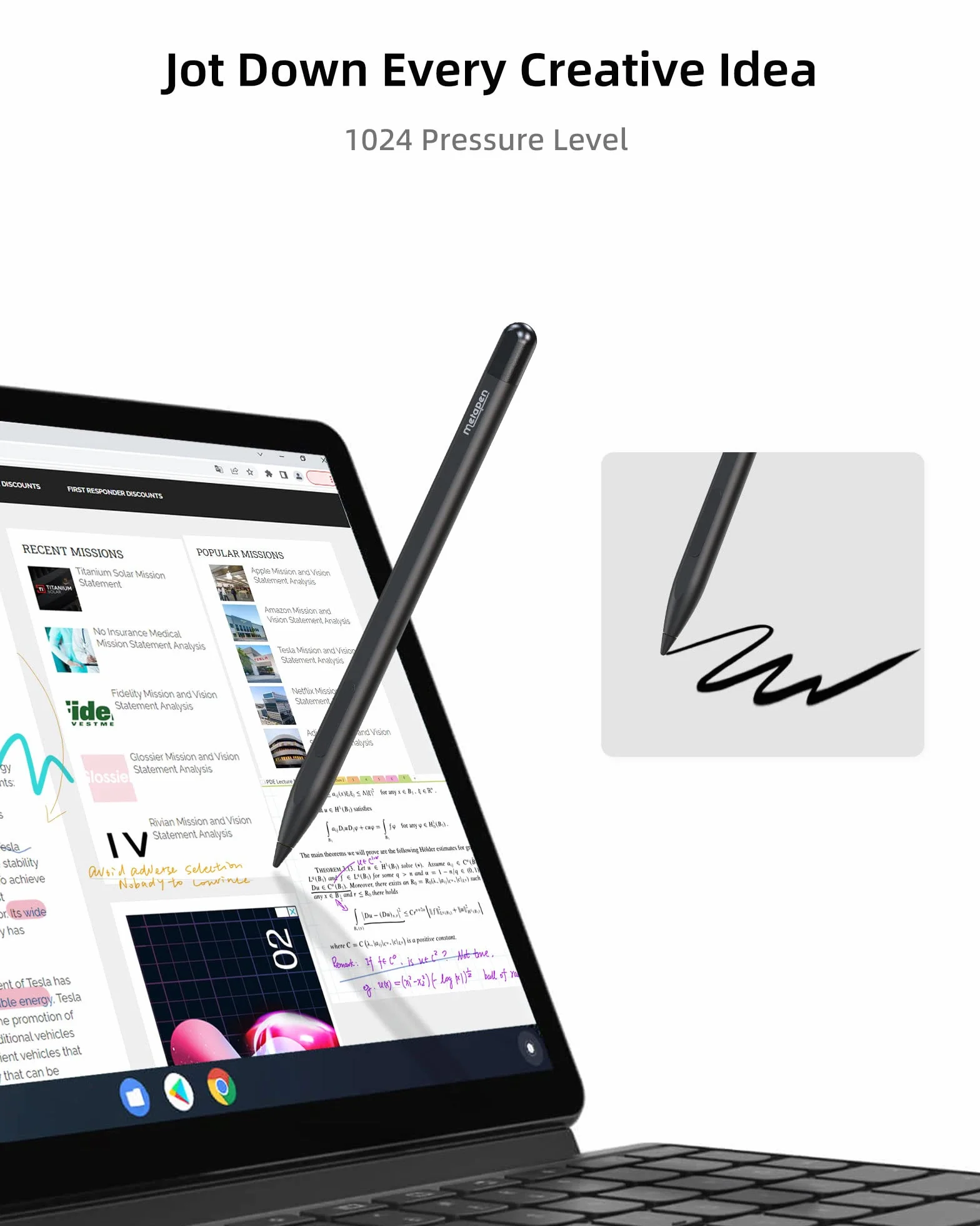 Metapen Stylus M1 do Microsoft Surface, 2-w-1 Przycisk i Szybkie Ładowanie na 300 h Pracy oraz Odrzucanie Dłoni – Rysik do Surface Pro X/9/8/7/6/5/4/3/Go 3/Studio 2/Book 3/Duo 2, ASUS VivoBook Flip