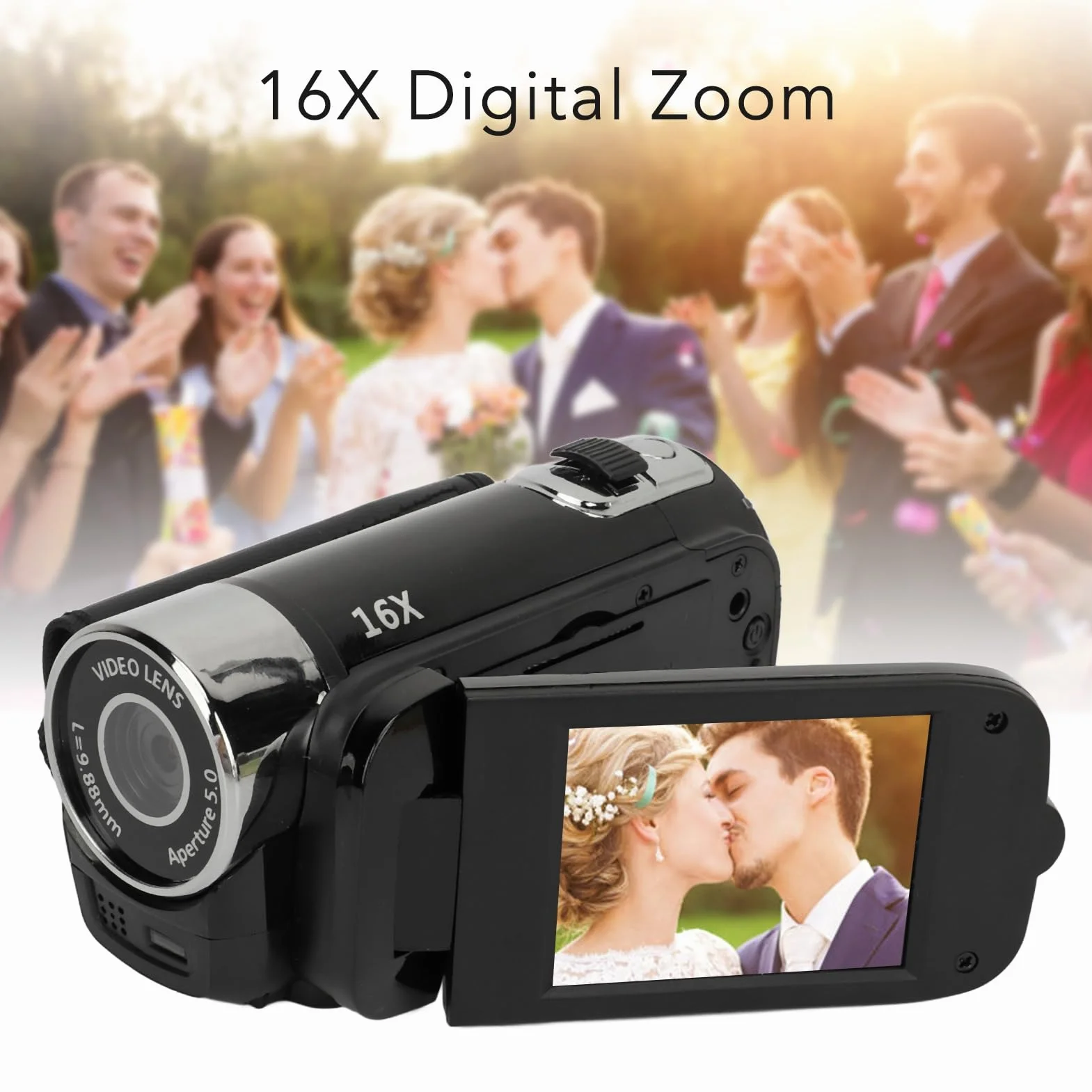 Kamera Wideo Kamera Cyfrowa 1080P 16 MP Kamera z Obrotowym Ekranem 2,4 Cala Kamera z 16-krotnym Zoomem Cyfrowym i światłem Wypełniającym (BLACK)