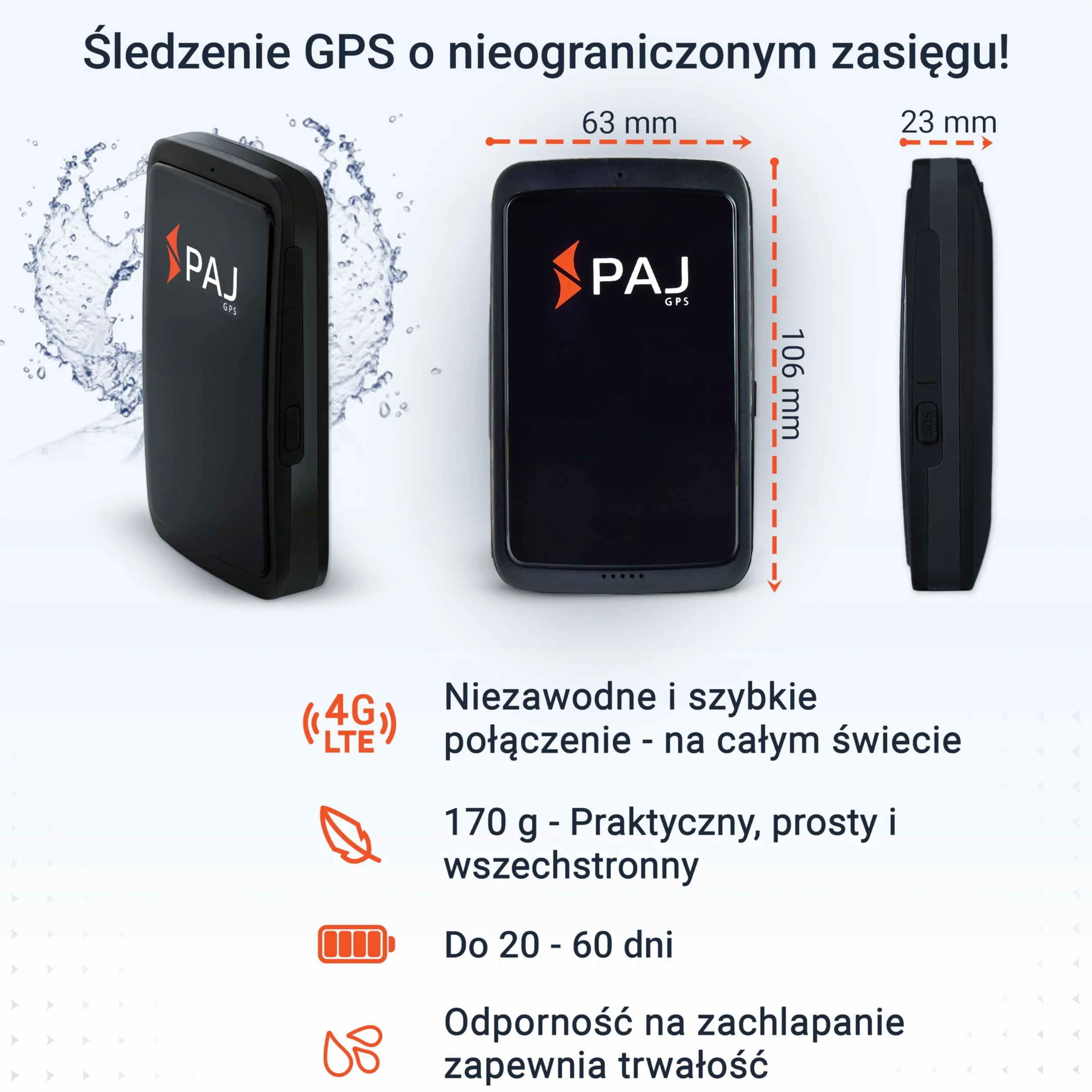 PAJ ALLROUND Finder 4G, Lokalizator GPS do Samochodów, Motocykli, Dzieci, Seniorów i Osób z Demencją - Wiadomości Głosowe - Śledzenie w Czasie Rzeczywistym z SOS - Do 60 Dni Baterii (Standby)