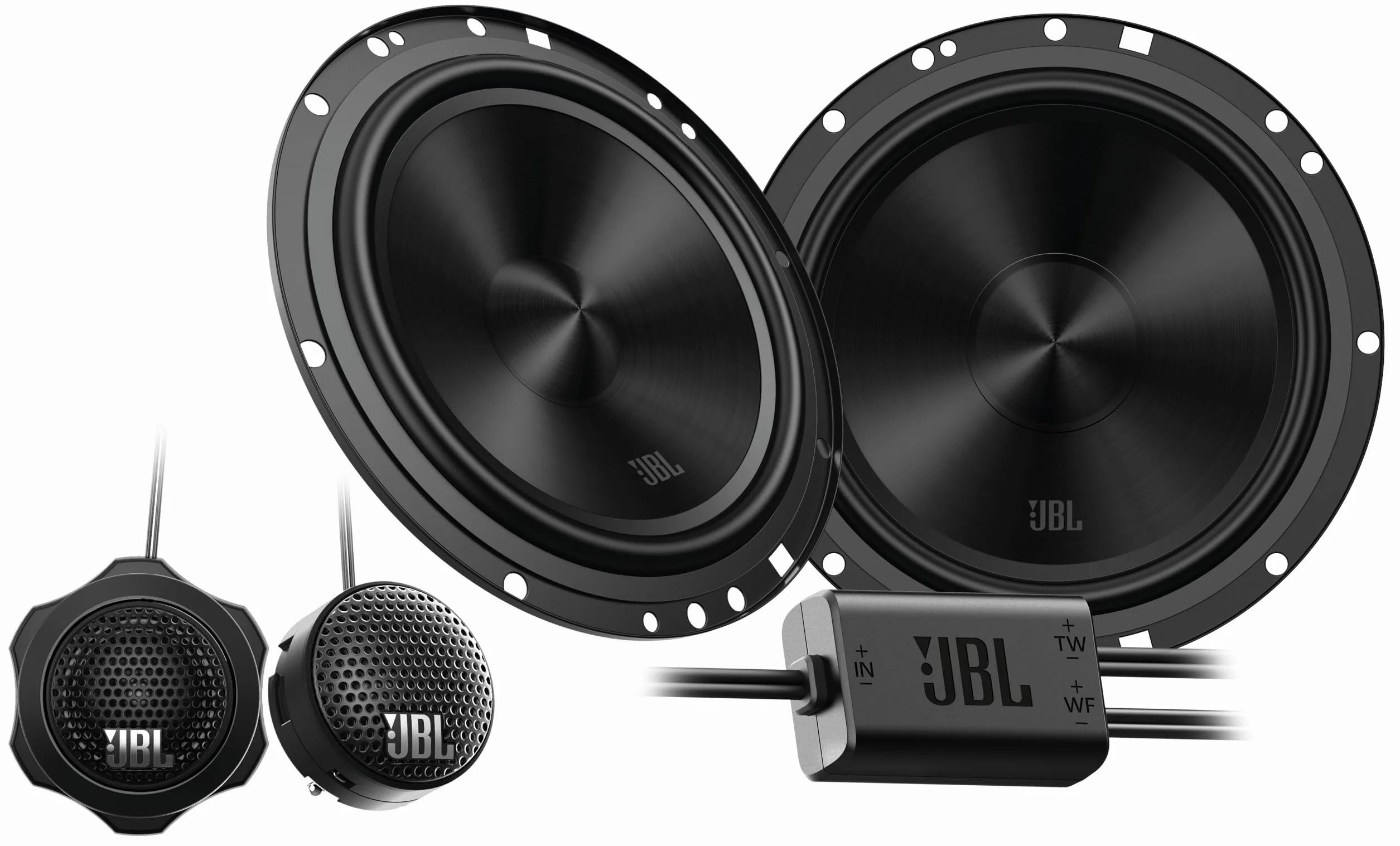 JBL Stage2 GEN2 65CF - 6,5 cala (165 mm) 2-drożne komponentowe głośniki samochodowe, 90 W RMS, szczyt 270 W, oddzielne głośniki wysokotonowe, OEM Fit Audio, z kratkami, łatwa instalacja, zestaw 2 szt