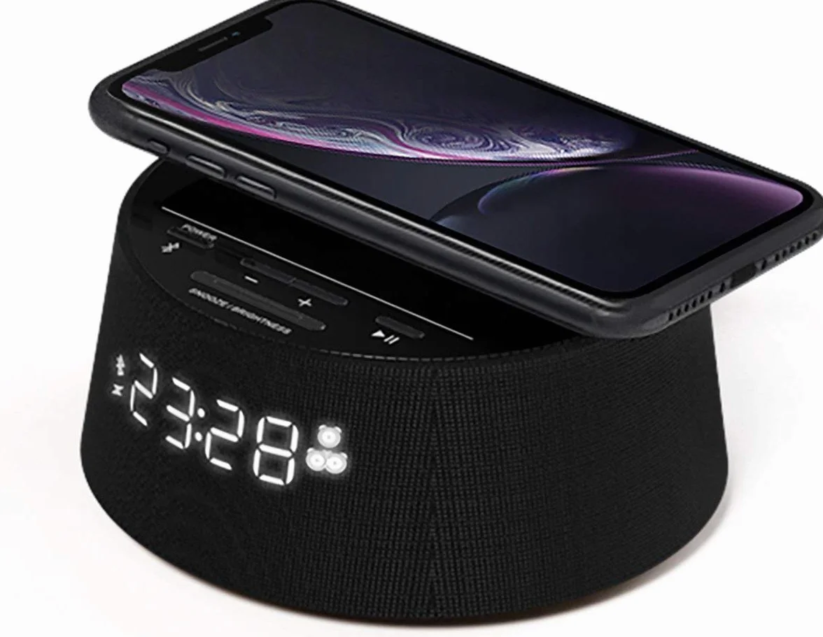 Philips budzik PR702/12 cyfrowy budzik (Bluetooth, bezprzewodowa podkładka ładująca Qi, timer snu, funkcja budzika, port ładowania USB) czarny