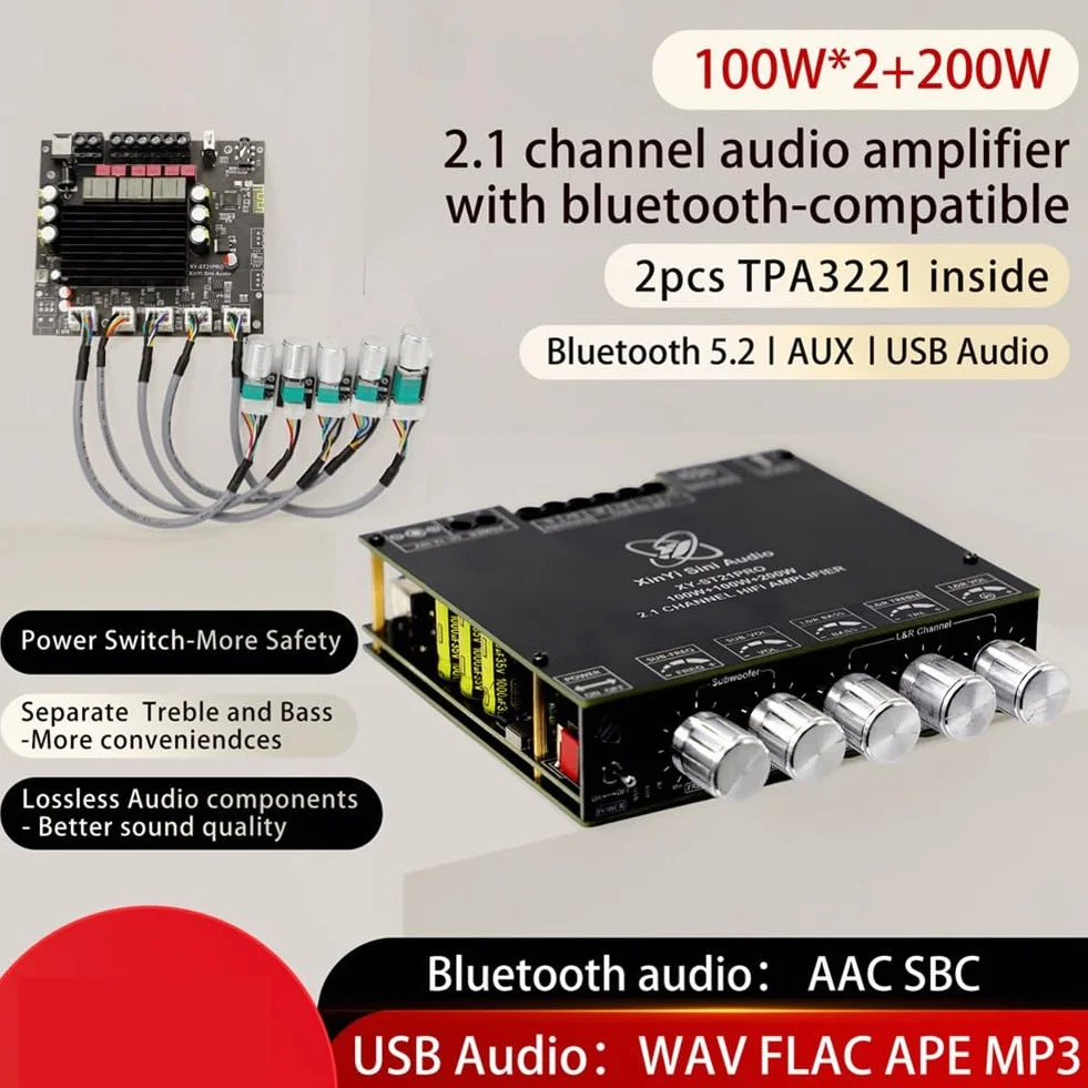 ST21PRO Bluetooth cyfrowy wzmacniacz audio 2.1 kanał 100 W x 2 + subwoofer 200 W TPA3221