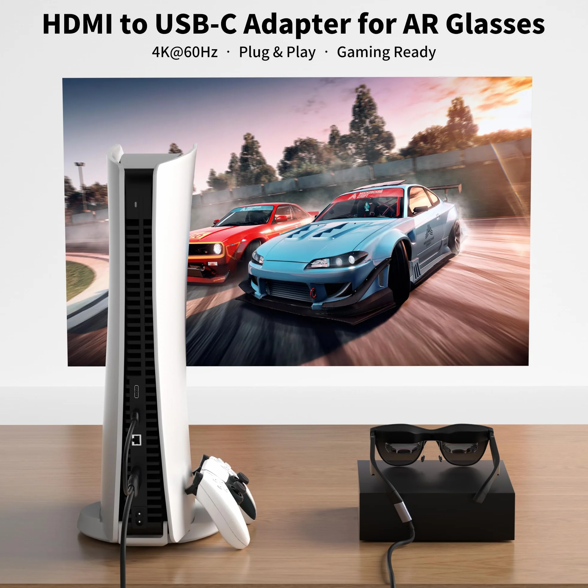 Adapter HDMI na USB-C (żeńskie) 4K@60Hz – Konwerter ze źródła HDMI na monitor USB-C i okulary AR, kompatybilny z Viture, Xreal, RayNeo, Rokid; do PS5, Xbox, Switch oraz stacji dokującej Steam Deck.
